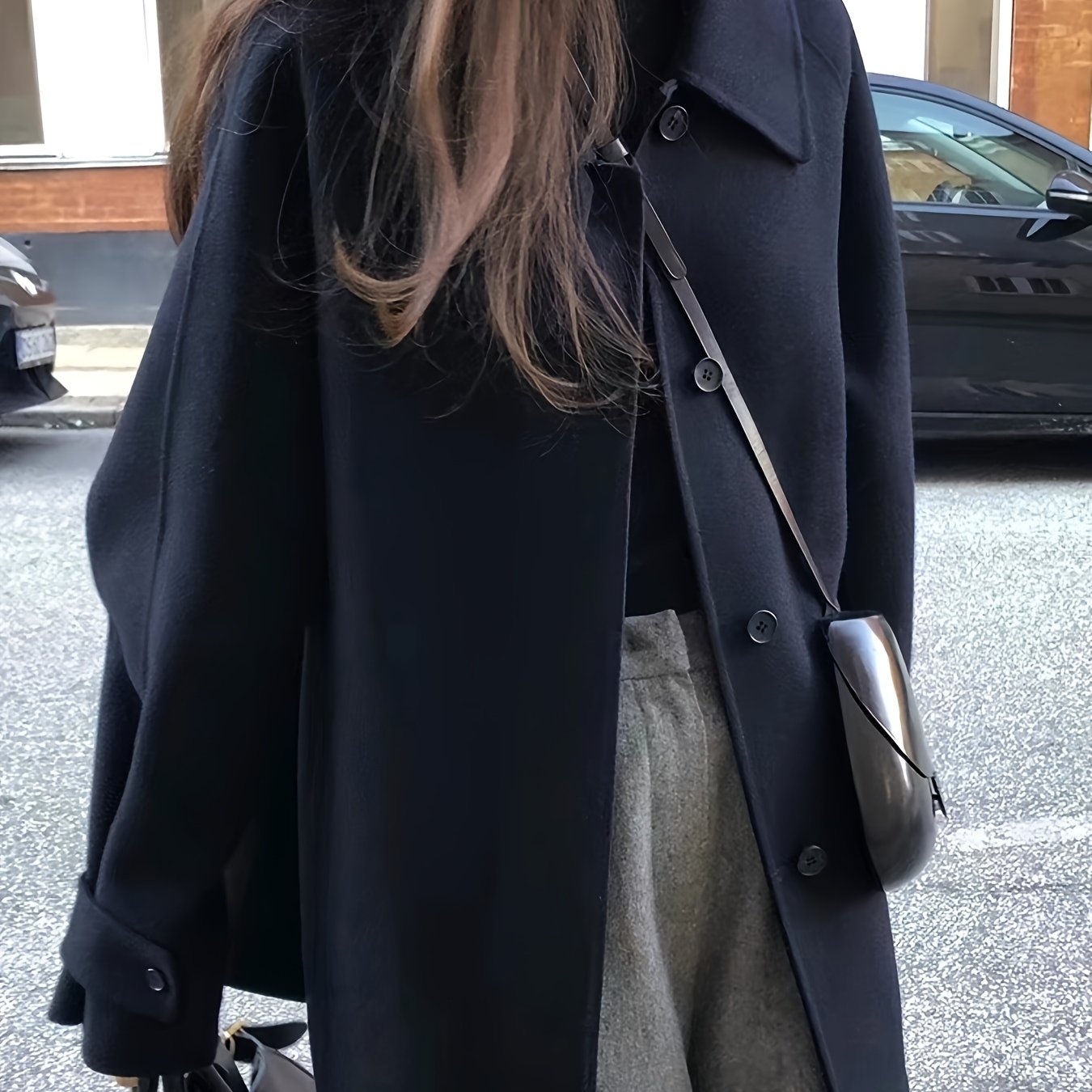 Sixsr Solid Double Breasted Lapel Neck Coat, Vintage Long Sleeve Skinny Coat For Winter, Women's Clothing