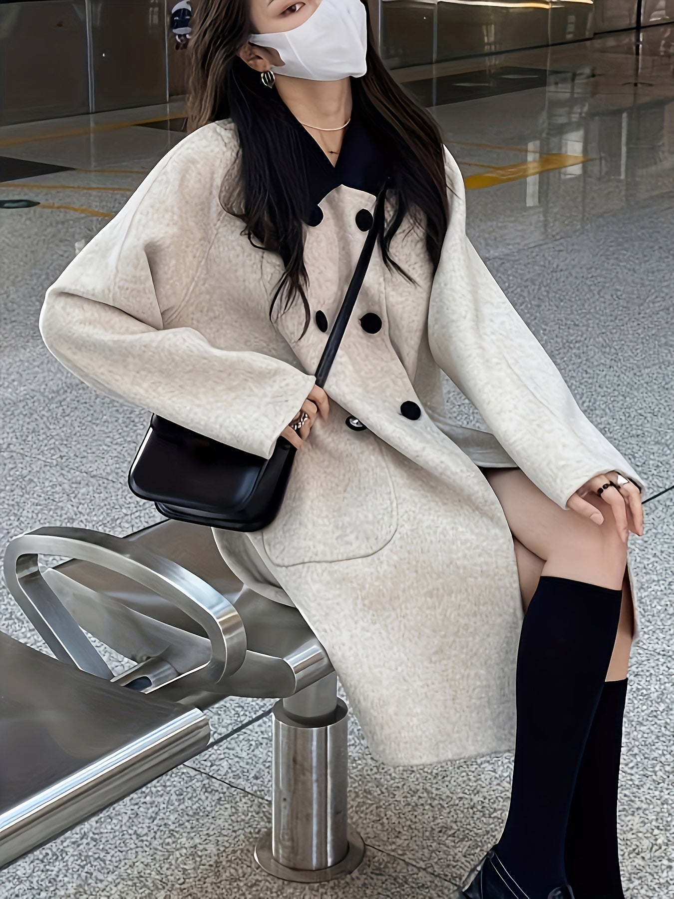 Sixsr Double Breasted Dual Pockets Coat, Long Sleeve Lapel Coat For Fall & Winter, Women's Clothing