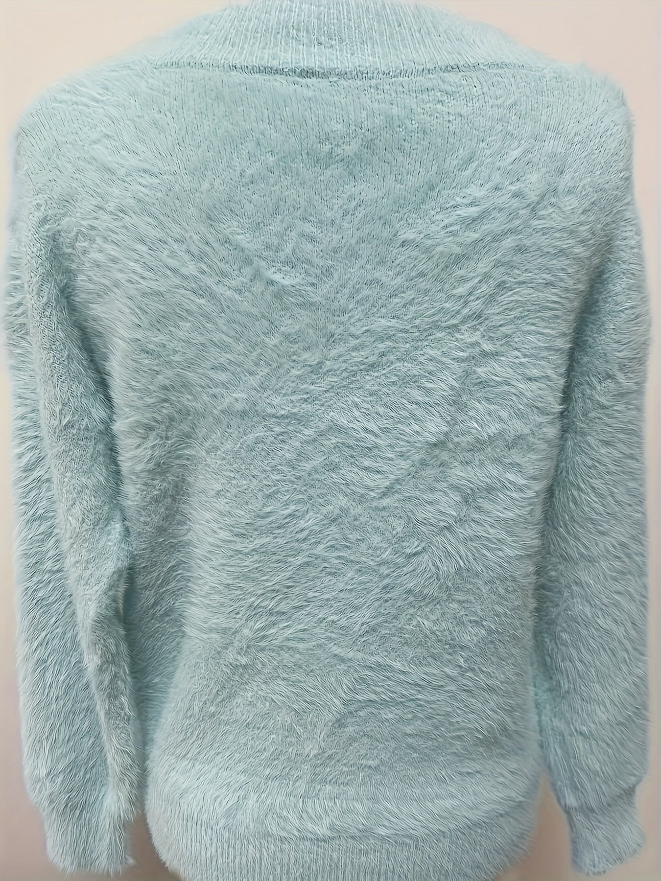 Sixsr Solid V Neck Knit Sweater, Elegant Long Sleeve Pullover Sweater For Fall & Winter, Women's Clothing
