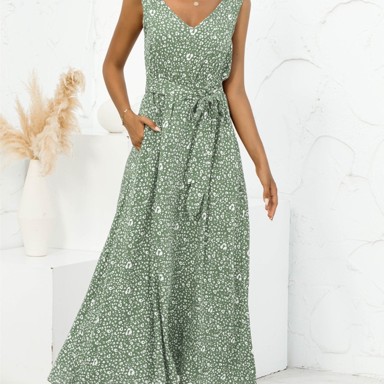 Women's Dresses V Neck Floral Print Maxi Dresses