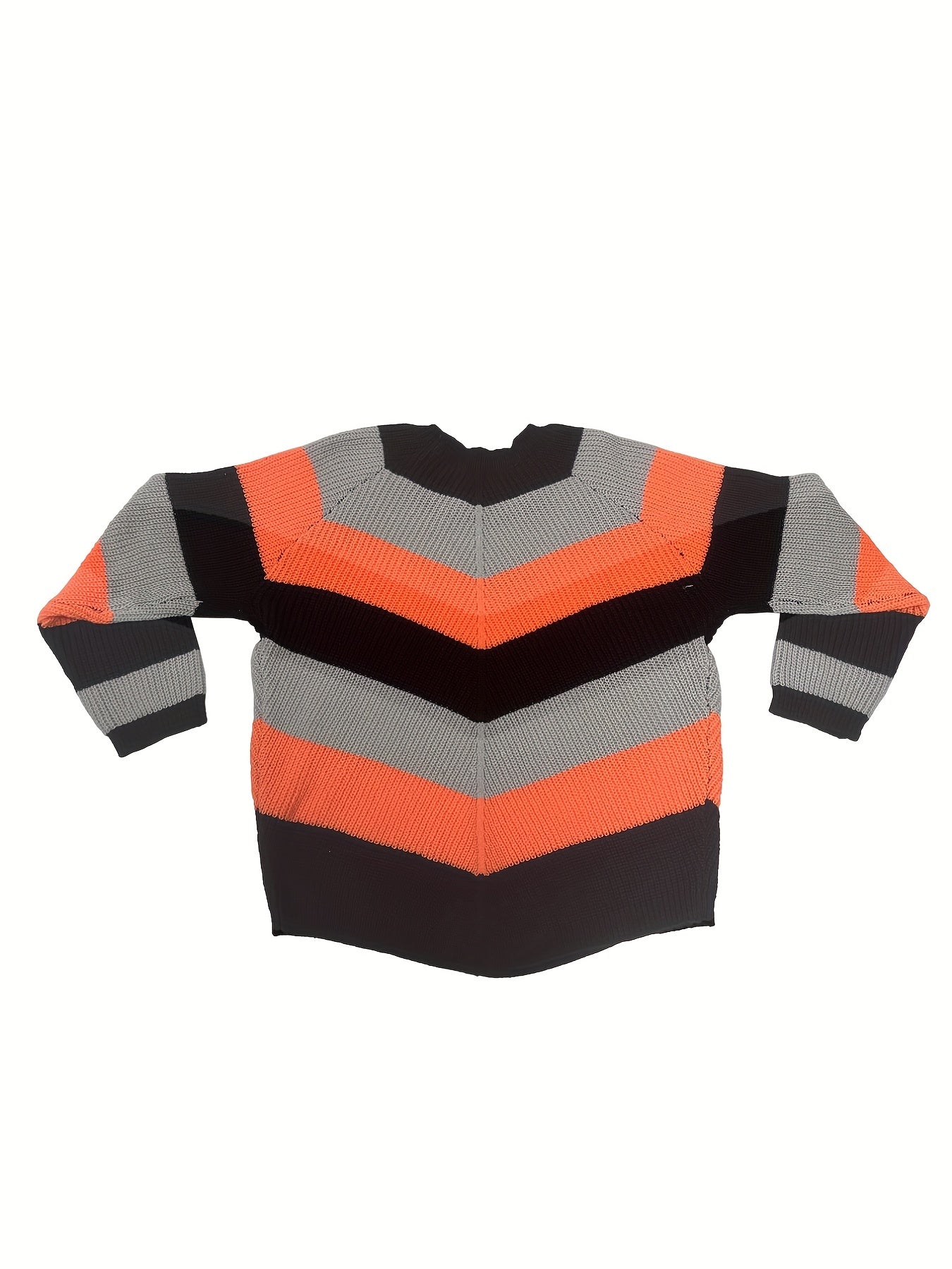 Sixsr Plus Size Casual Sweater, Women's Plus Colorblock Long Sleeve Round Neck Slight Stretch Sweater