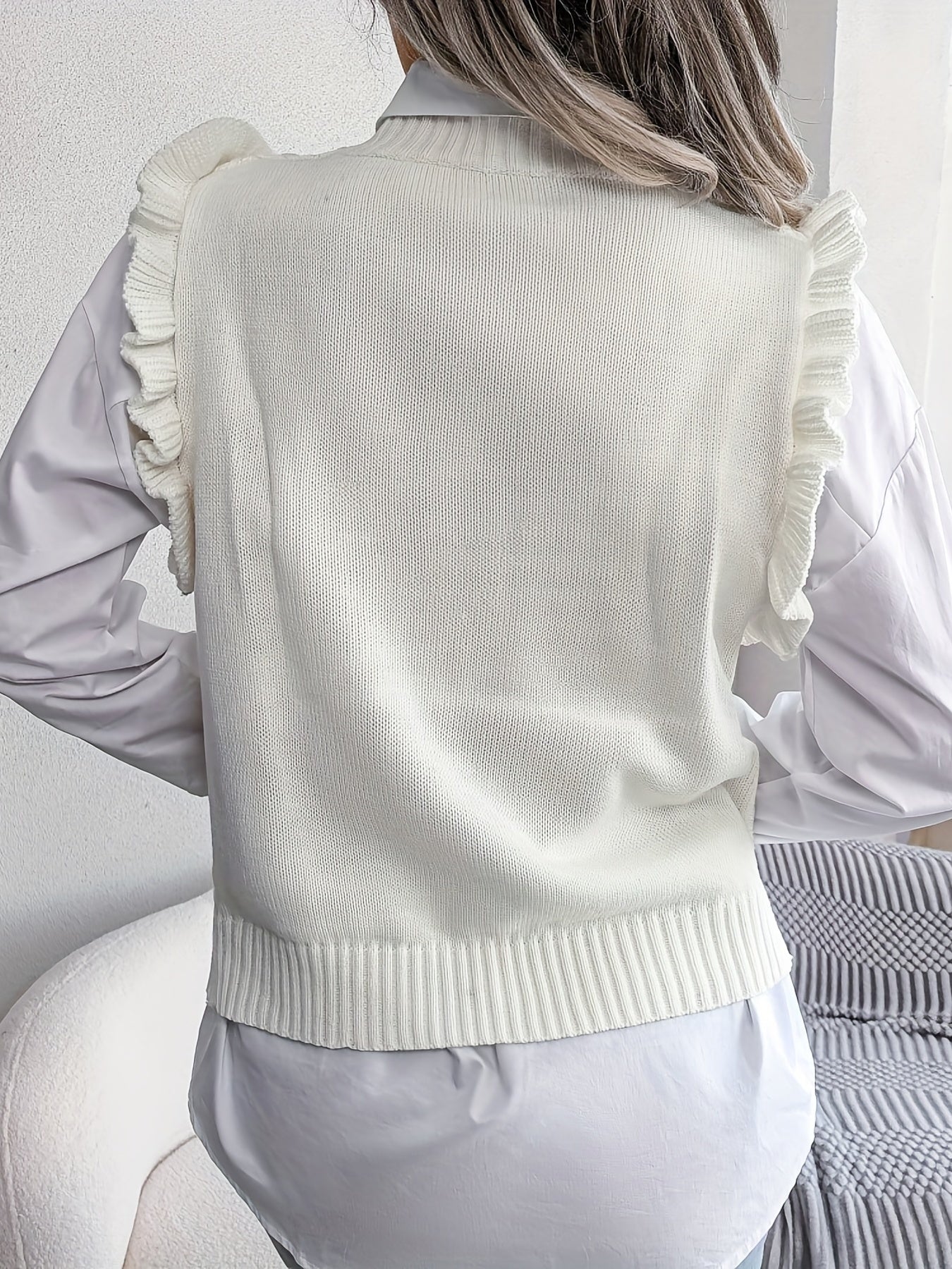 Sixsr Women's Ruffle Trim Sleeve Polo Neck Knit Tops, Elegant Fall Winter Sweatshirts, Women's Clothing