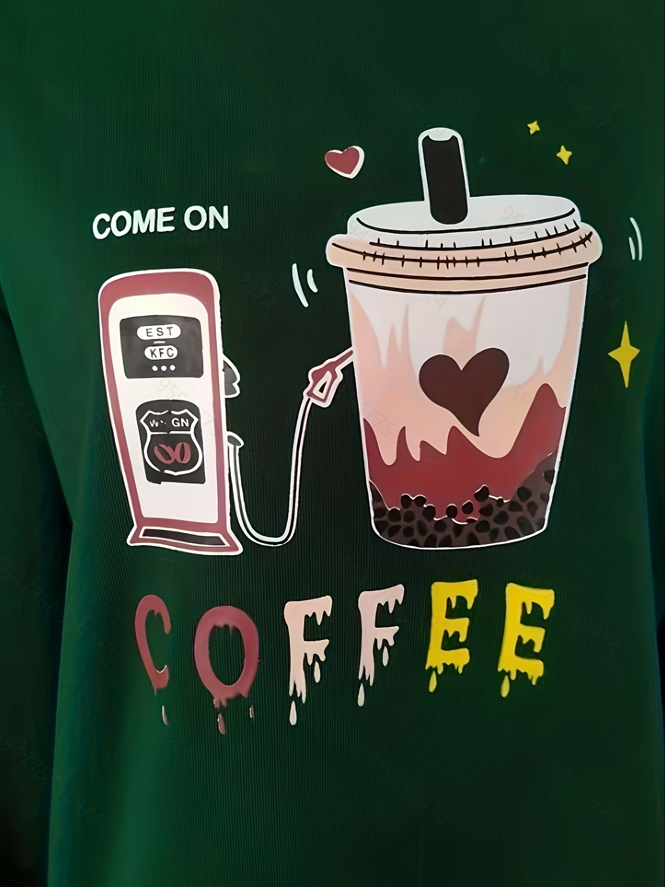 Sixsr Coffee & Letter Pattern Pullover Sweatshirt, Casual Long Sleeve Crew Neck Sweatshirt For Fall & Winter, Women's Clothing