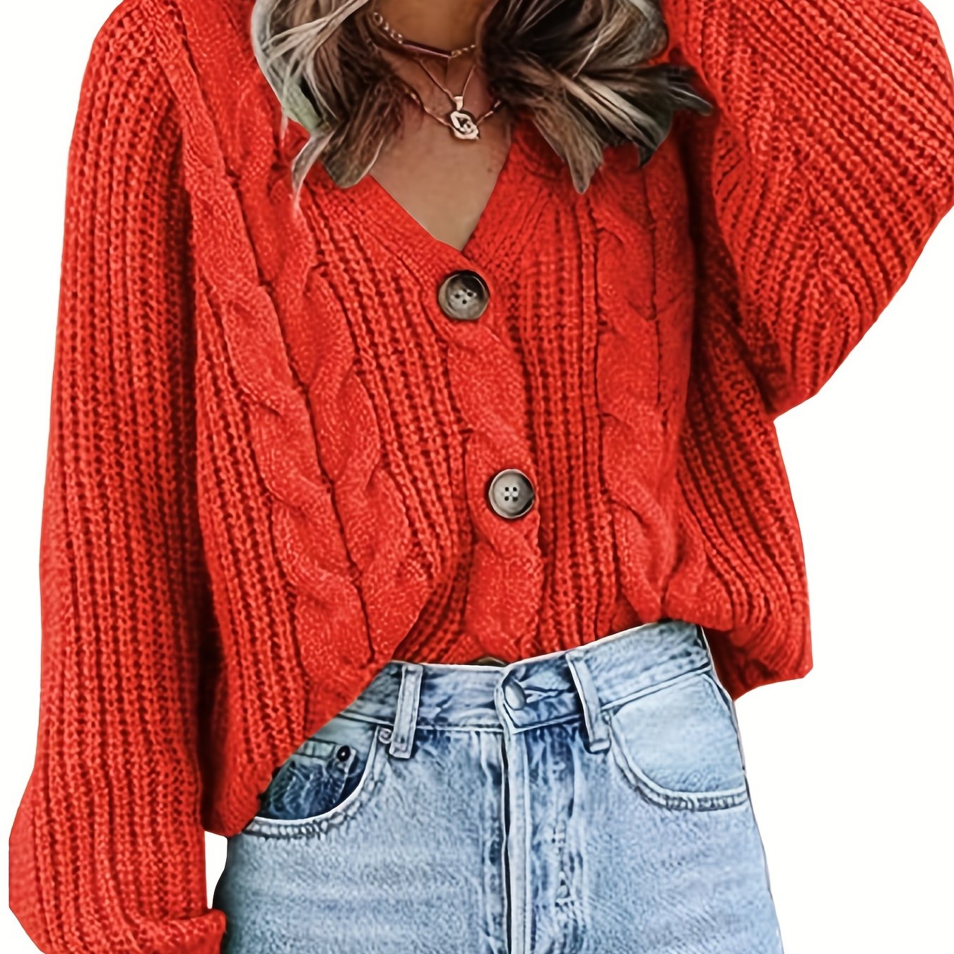 Sixsr Solid Button Front Knit Cardigan, Casual V Neck Long Sleeve Sweater, Women's Clothing