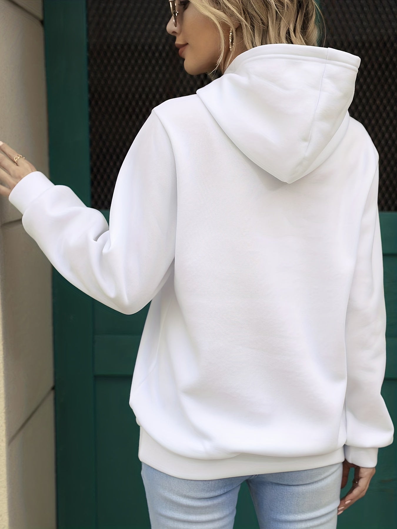 Sixsr Plus Size Casual Sweatshirt, Women's Plus Solid Long Sleeve Slight Stretch Hoodie Sweatshirt