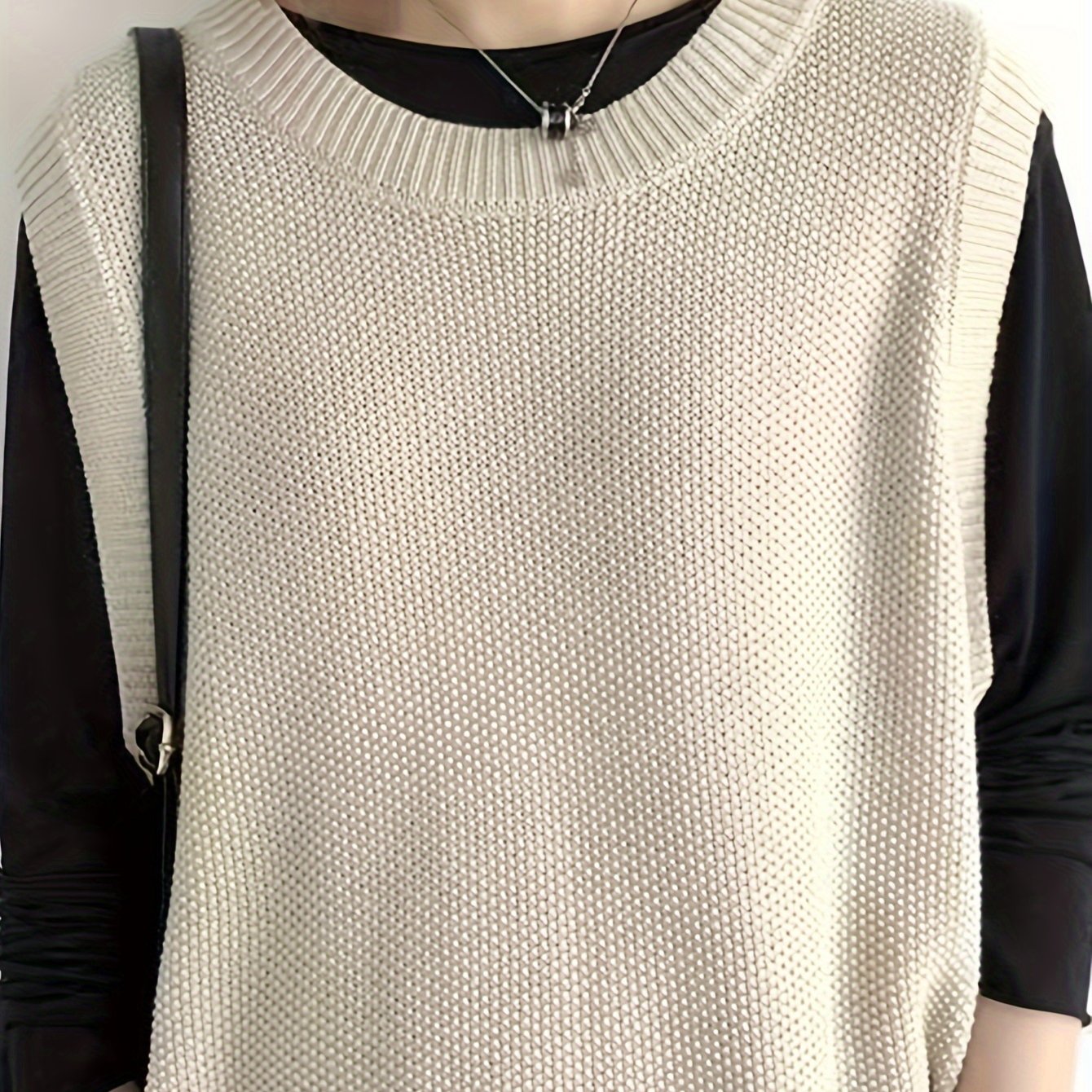 Sixsr Solid Crew Neck Knitted Vest, Casual Sleeveless Loose Sweater, Women's Clothing