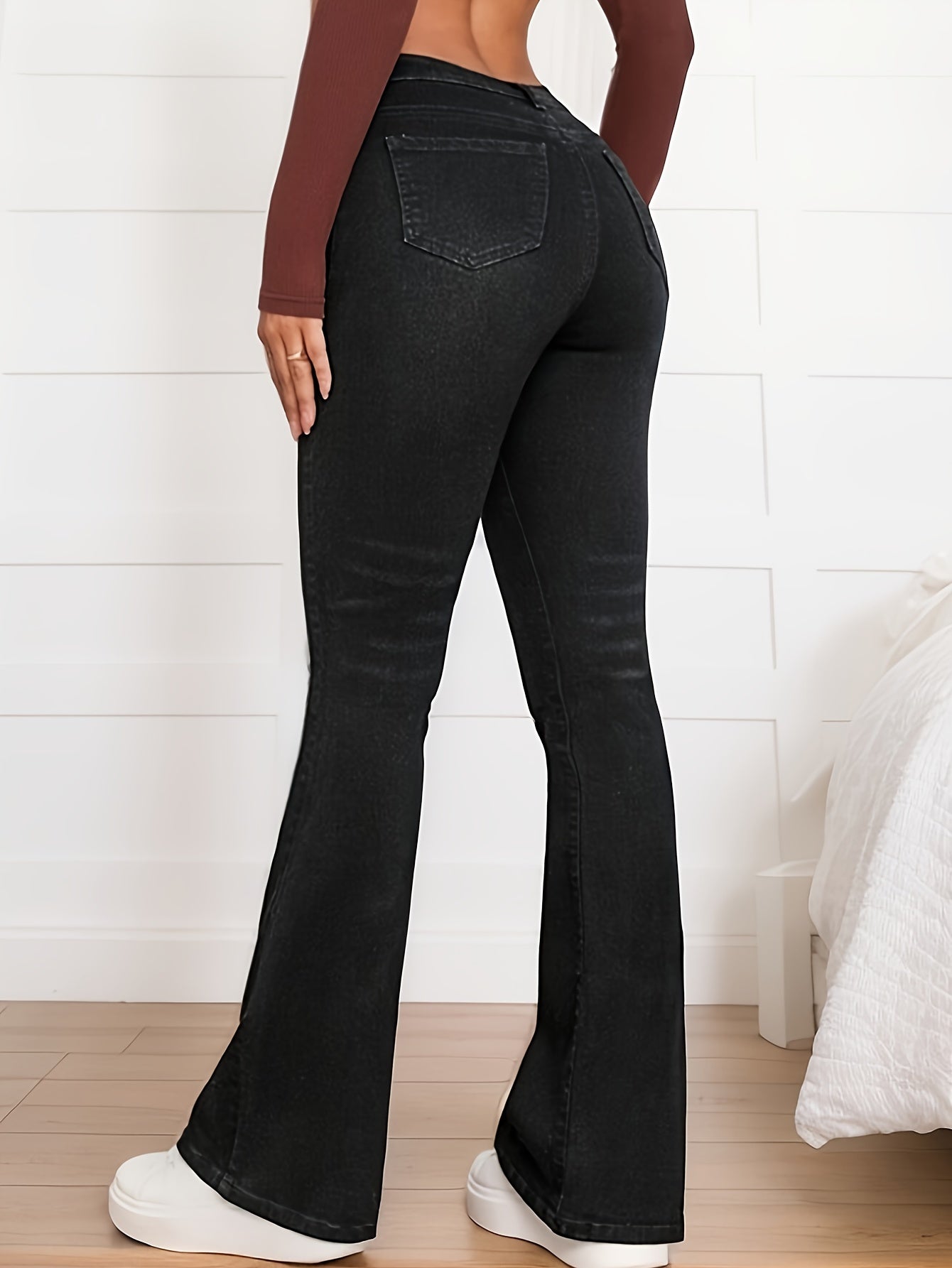 Sixsr High Waist Casual Flare Jeans, High Stretch Slim Fit Bell Bottom Jeans, Women's Denim Jeans & Clothing