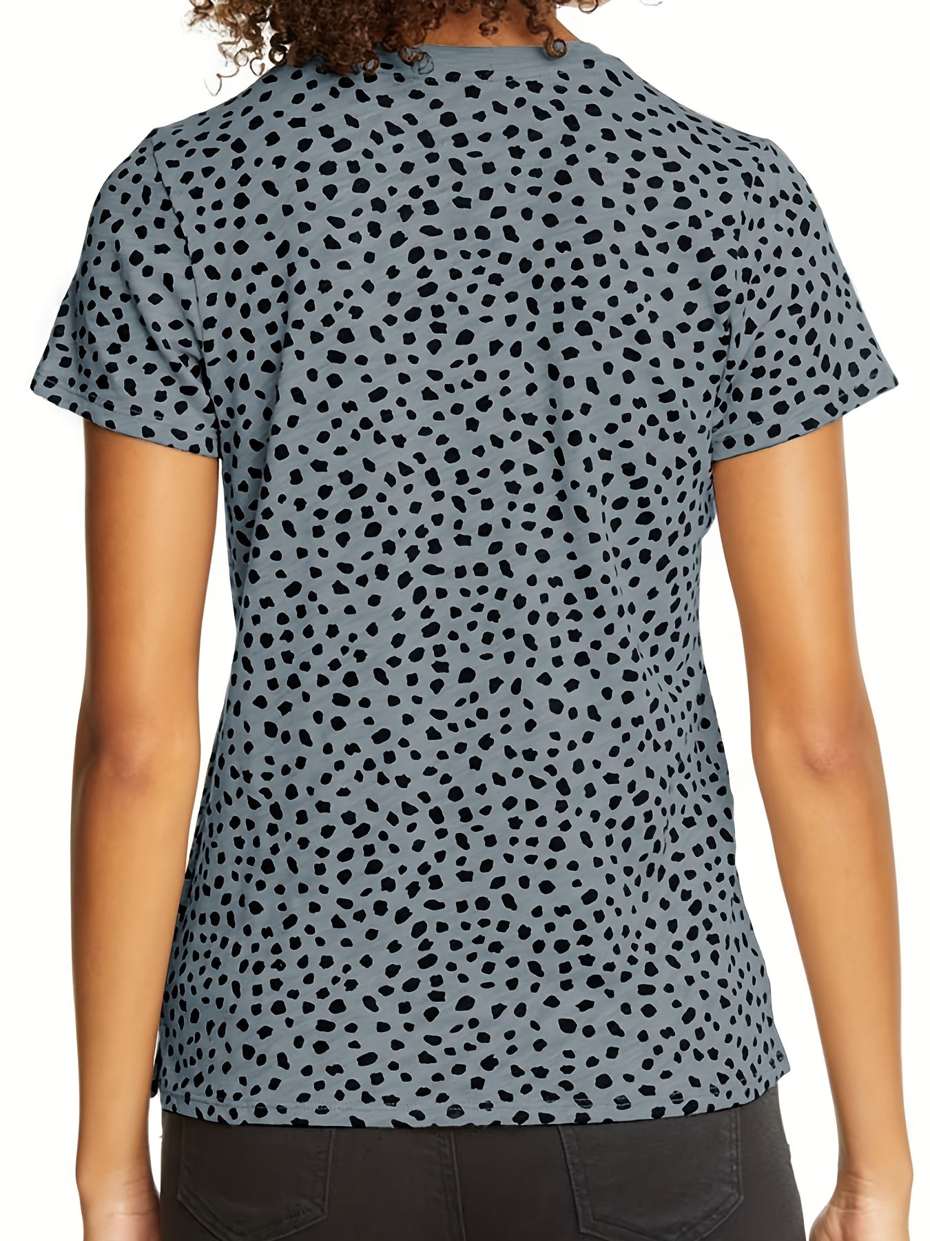 Sixsr Dalmatian Print Crew Neck T-Shirt, Casual Short Sleeve T-Shirt For Spring & Summer, Women's Clothing