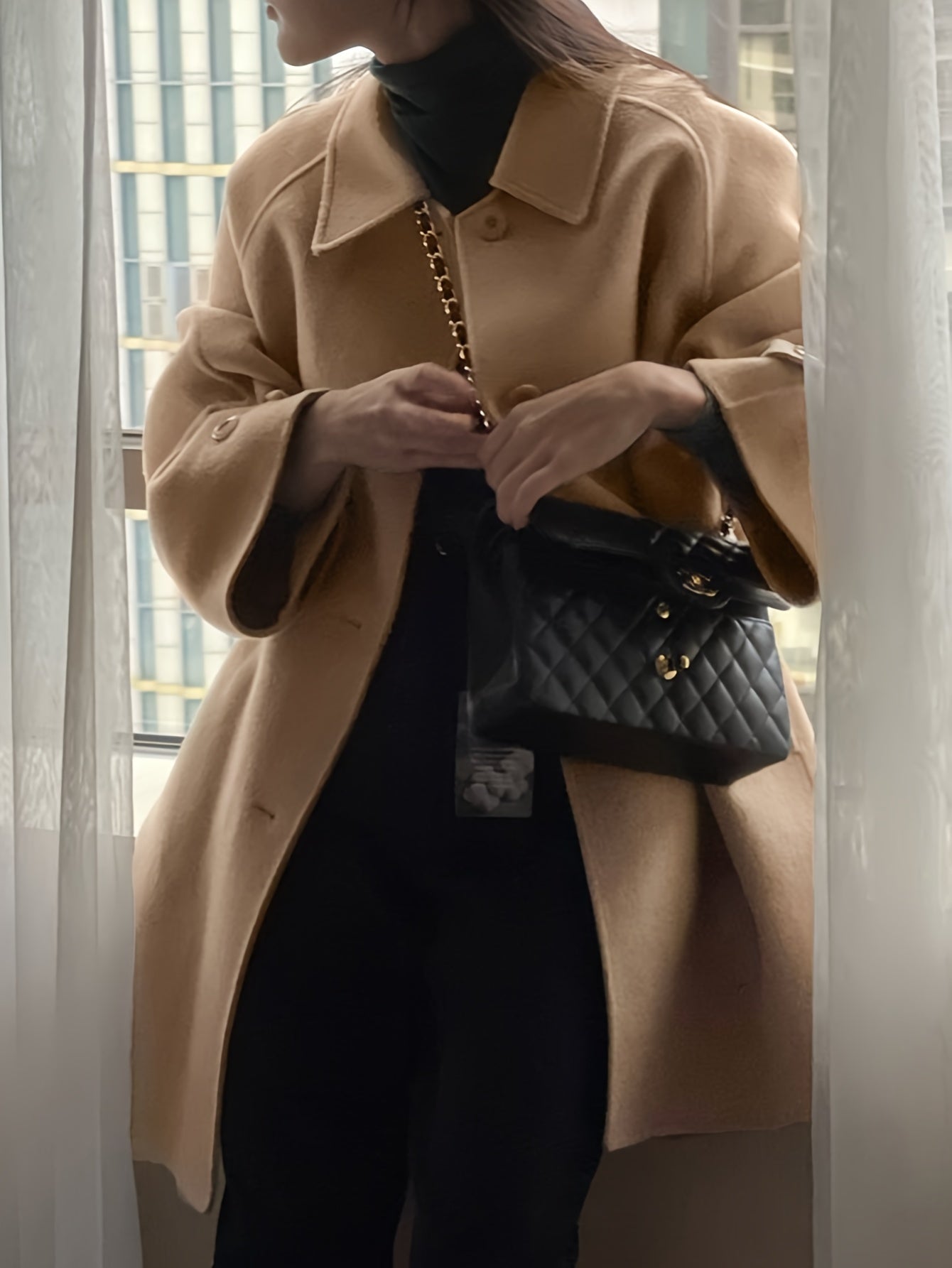 Sixsr Solid Color Button Front Coat, Casual Long Sleeve Lapel Coat For Fall & Winter, Women's Clothing