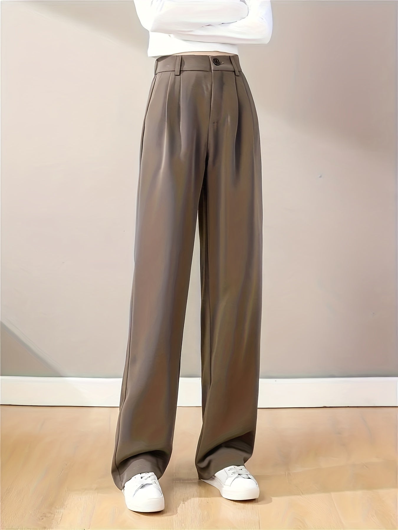 Sixsr Straight Leg Trouser, High Waist Casual Pants For Spring & Fall, Women's Clothing
