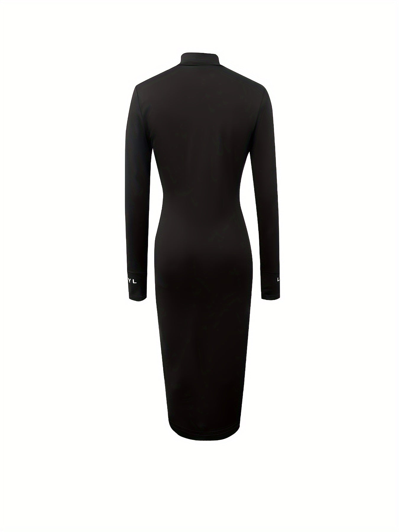 Sixsr Letter Pattern Bodycon Dress, Elegant Long Sleeve Midi Dress, Women's Clothing