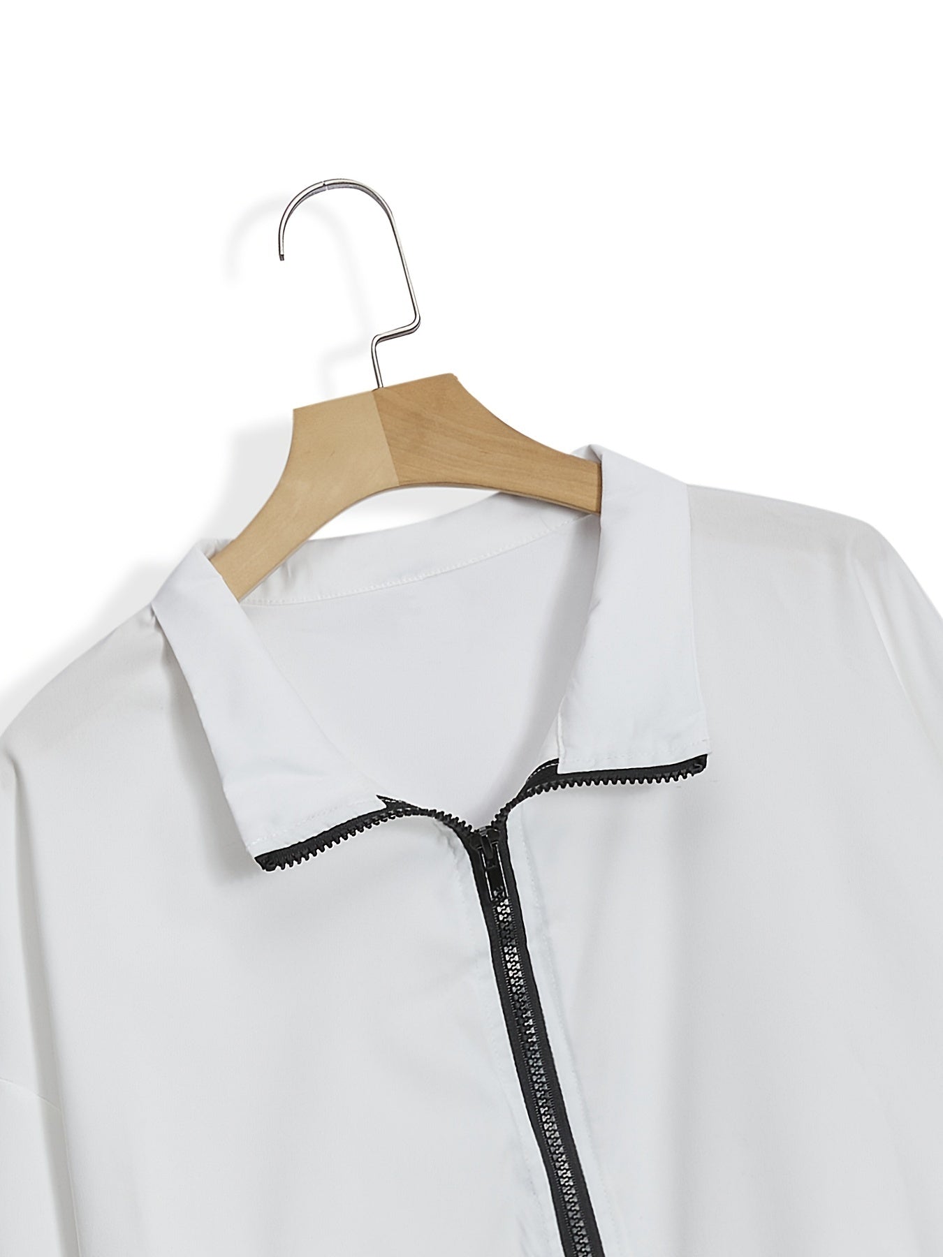 Sixsr Plus Size Colorblock Zipper Front Lapel Jacket, Women's Plus Casual Long Sleeve Fall Jacket