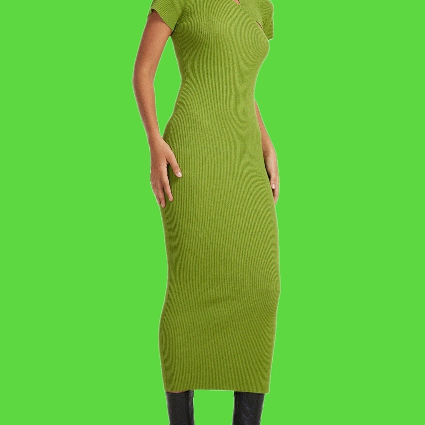 Sixsr Women's Dresses Sexy Casual Short Sleeve High Neck Hollowed Slim Fit Solid Bodycon Long Dress