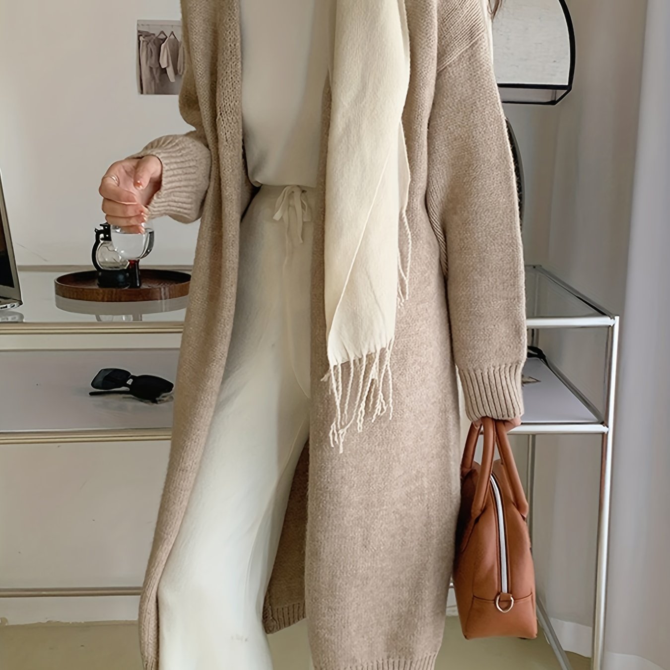 Sixsr Solid Open Front Cardigan, Elegant Long Sleeve Cardigan For Spring & Fall, Women's Clothing