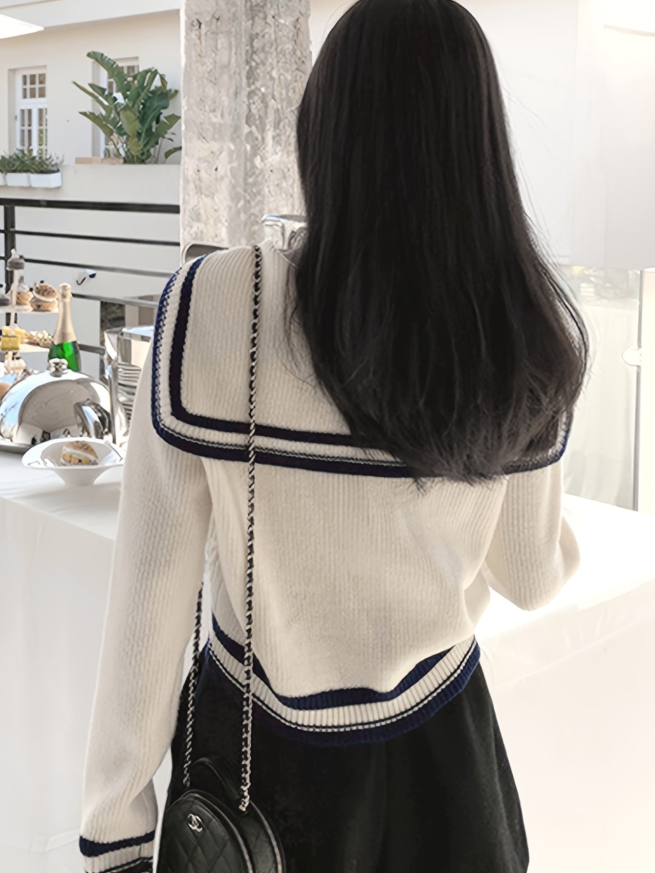 Sixsr Striped Button Down Cable Knit Cardigan, Elegant Collared Long Sleeve Preppy Style Sweater, Women's Clothing