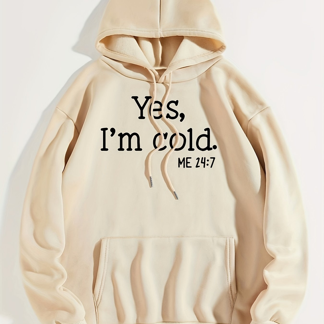 Sixsr Yes I'm Cold Letter Graphic Hoodies, Long Sleeve Casual Everyday Kangaroo Pullover Tee Shirt, Women's Clothing