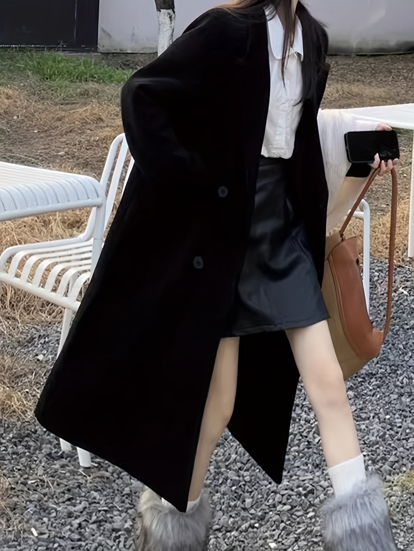 Sixsr Solid Double-breasted Overcoat, Casual Long Sleeve Lapel Warm Outwear For Fall & Winter, Women's Clothing