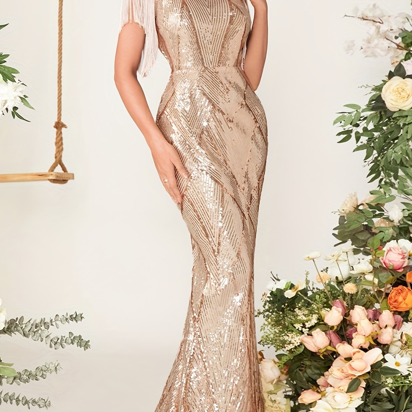 Elegant Mermaid Tassel Hem Bridesmaid Dress for Wedding Party - Perfect Women's Clothing
