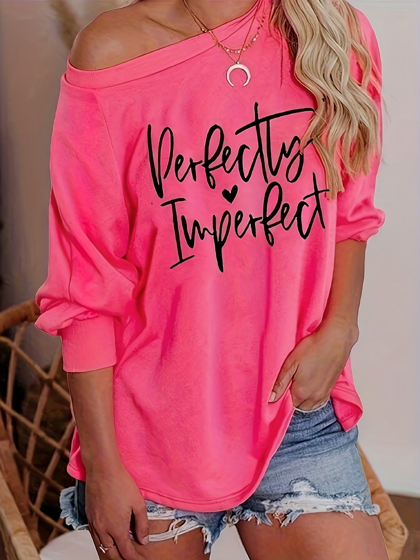 Sixsr Letter Print Raglan Long Sleeve T-Shirt, Casual Crew Neck T-Shirt For Spring & Fall, Women's Clothing