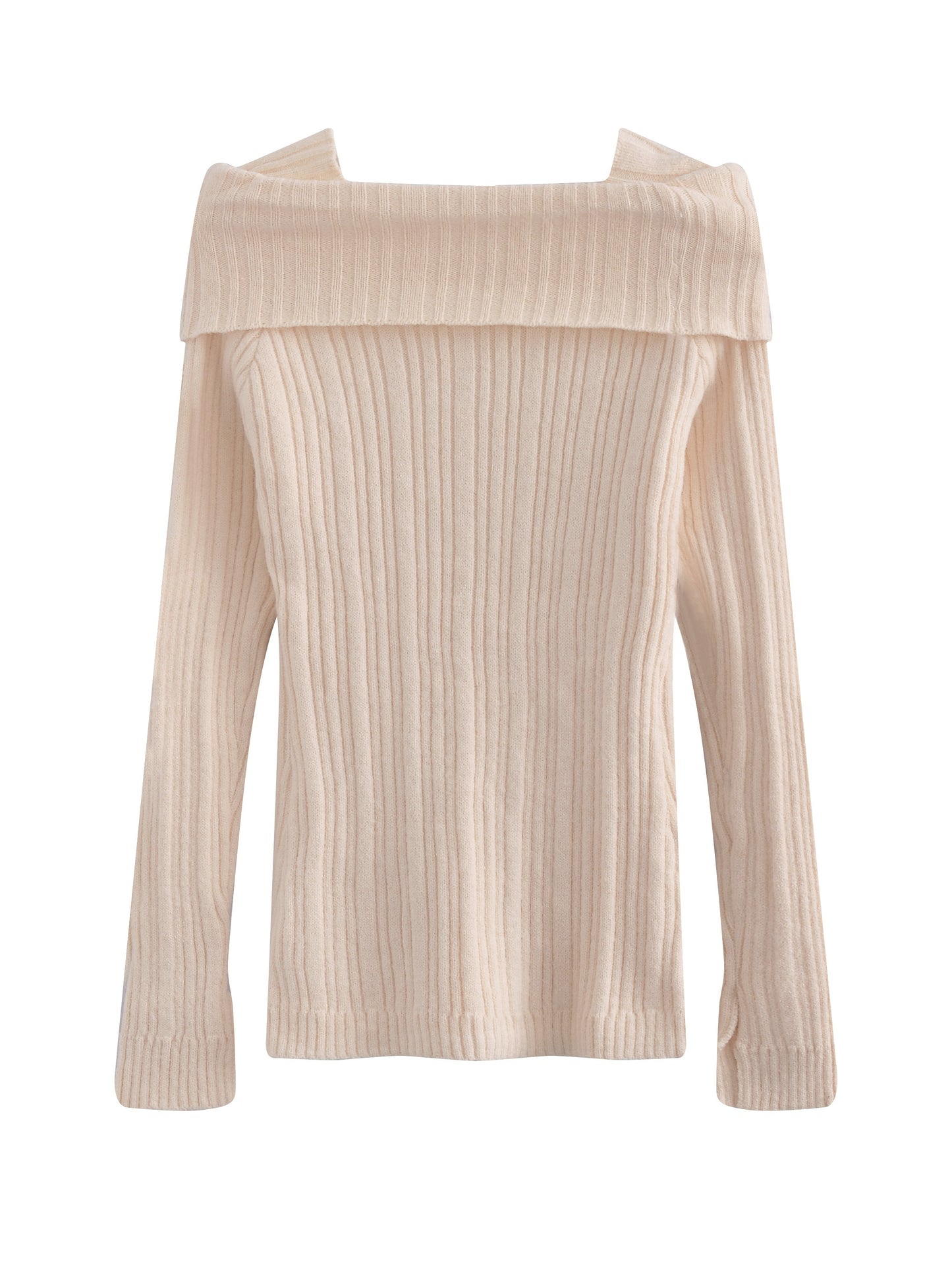 Sixsr Solid Off Shoulder Rib Knit Sweater, Elegant Button Front Long Sleeve Slim Sweater, Women's Clothing