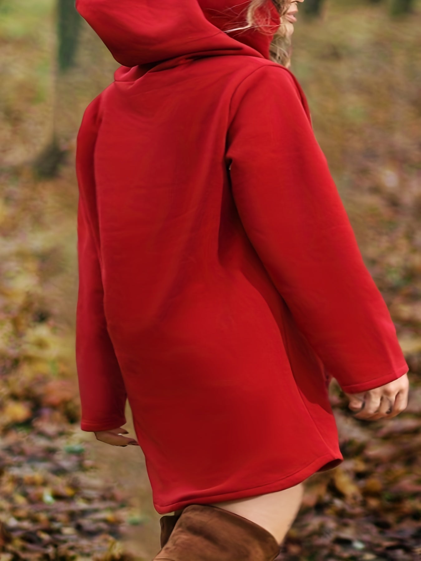 Sixsr Plus Size Casual Sweatshirt, Women's Plus Solid Long Sleeve Slight Stretch Drawstring Hoodie