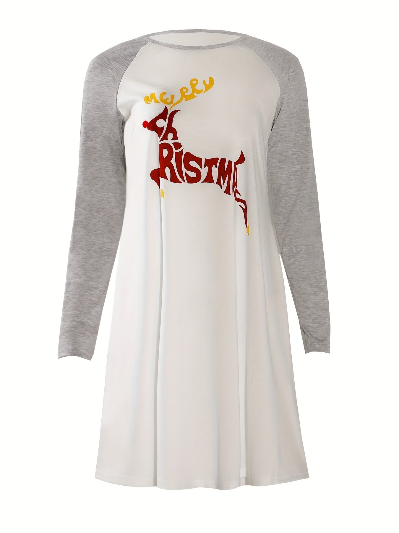 Sixsr Christmas Letter Print Dress, Casual Crew Neck Raglan Sleeve Dress, Women's Clothing