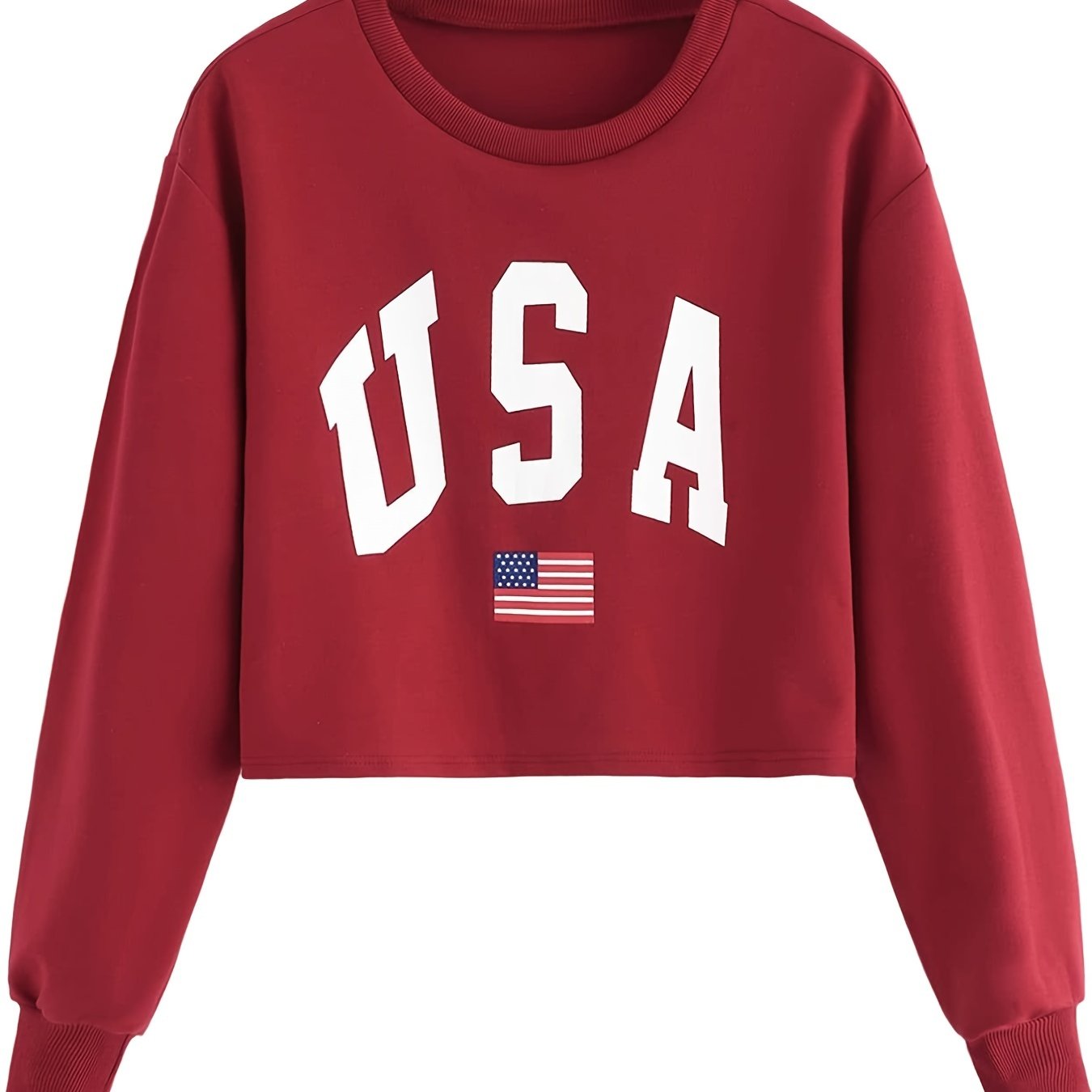 Sixsr Graphic Print Crop Sweatshirt, Long Sleeve Crew Neck Pullover Sweatshirt, Casual Tops For Fall & Winter, Women's Clothing