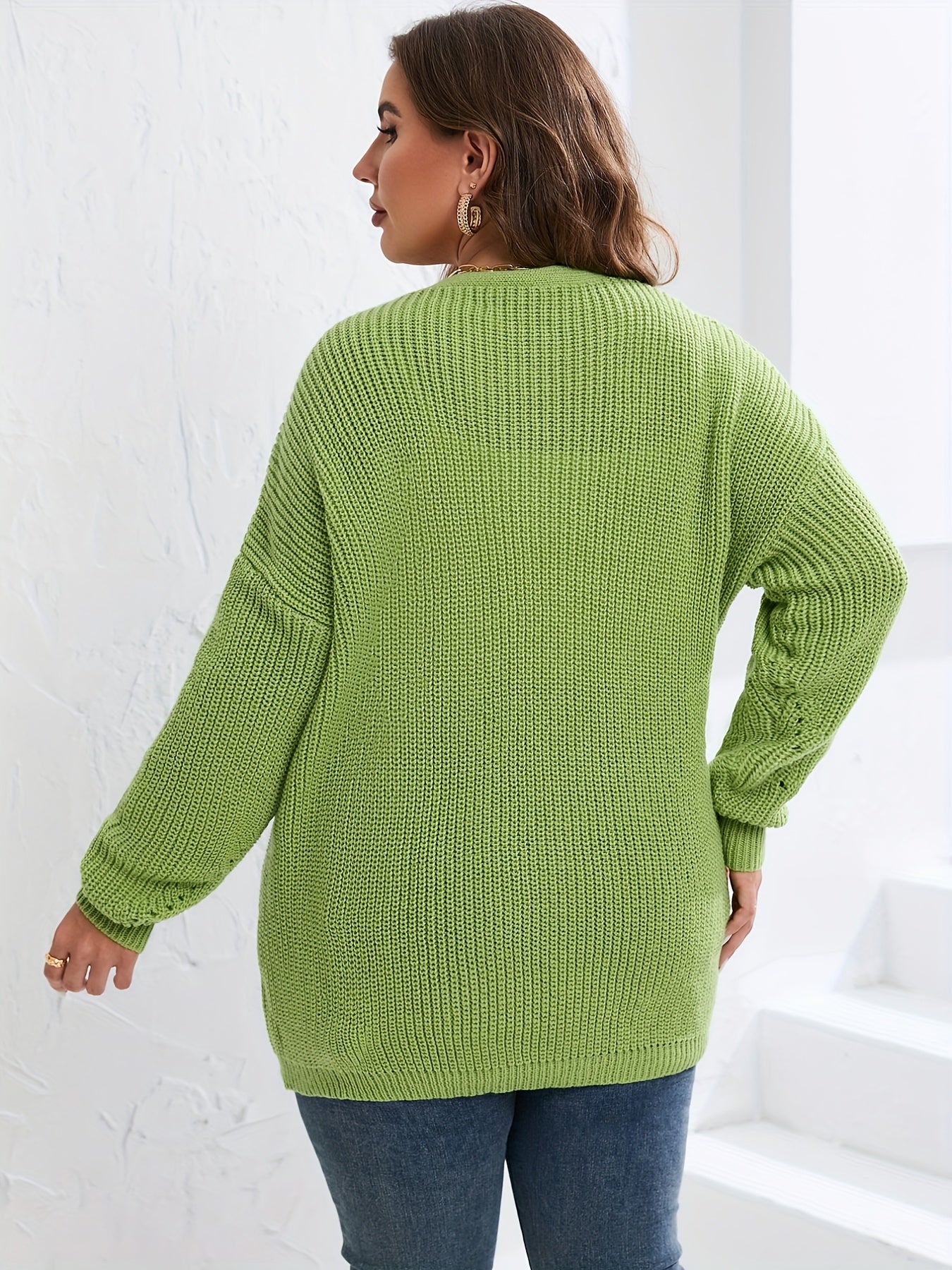 Sixsr Plus Size V Neck Rib Knit Belted Wrap Sweater, Women's Plus Slight Stretch Casual Sweater