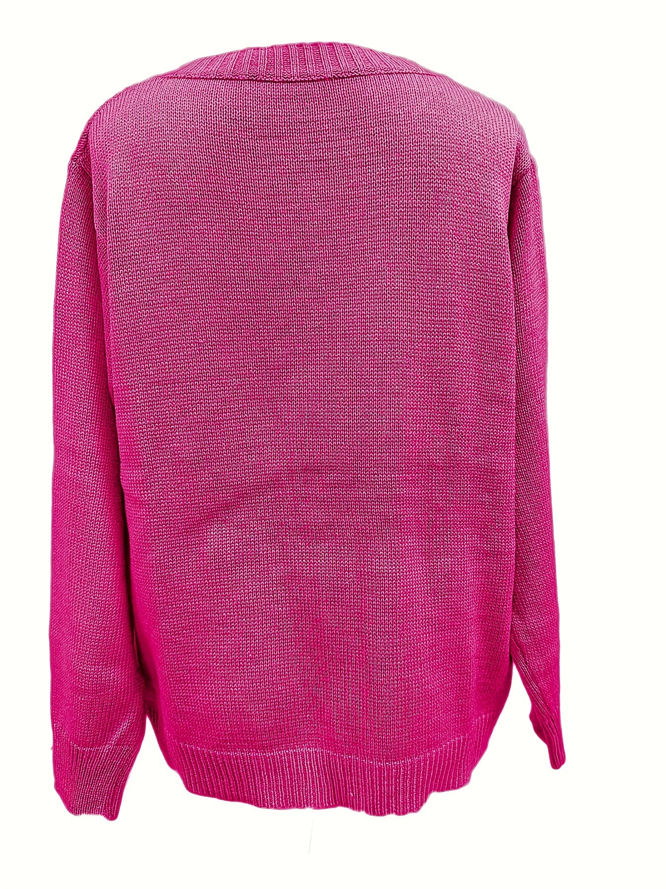 Sixsr Plus Size Casual Knit Top, Women's Plus Hollow Out Long Sleeve Pullover Henley Sweater