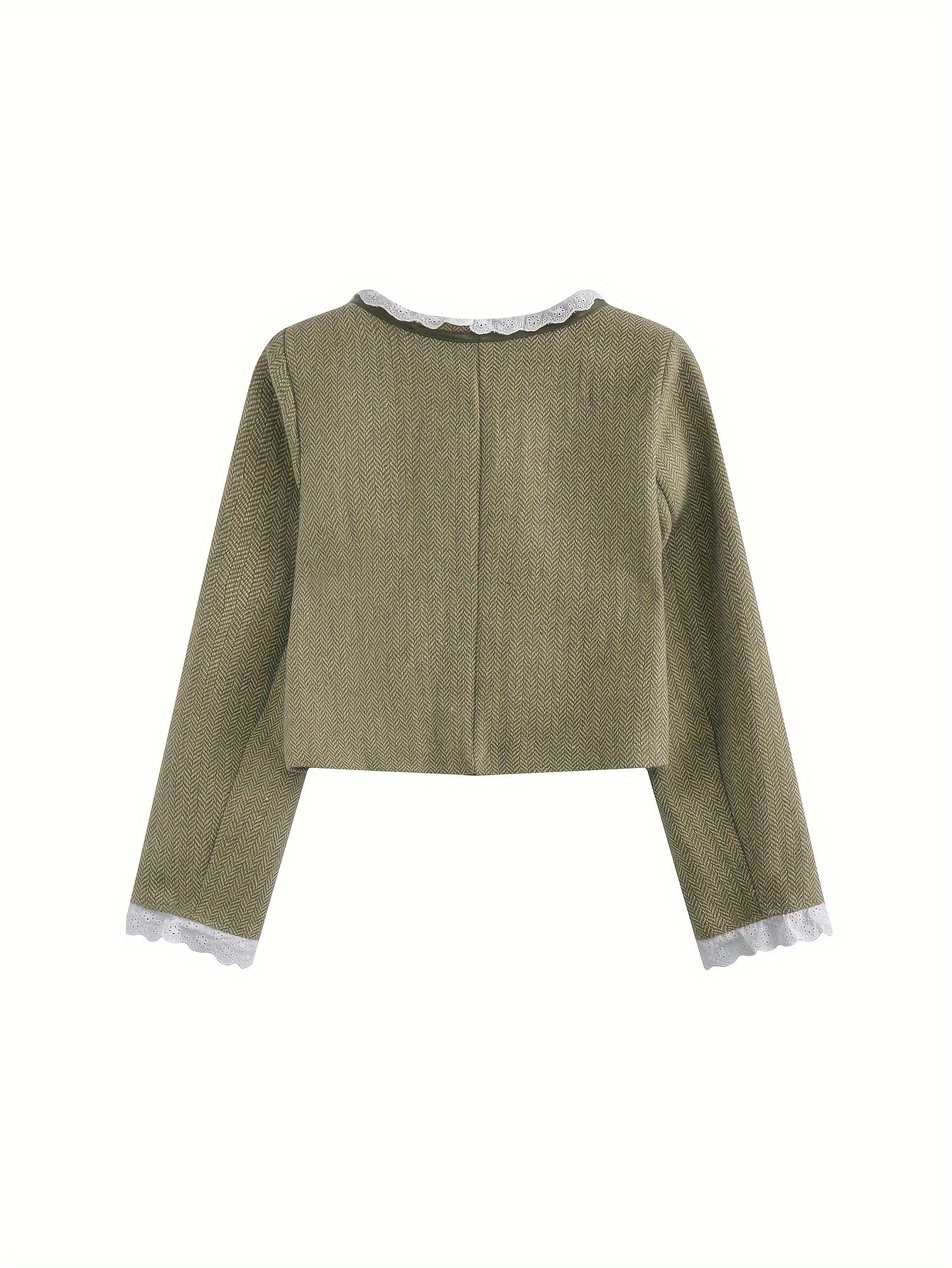 Sixsr Single Breasted Patched Pockets Jacket, Vintage Long Sleeve Outwear For Fall & Winter, Women's Clothing