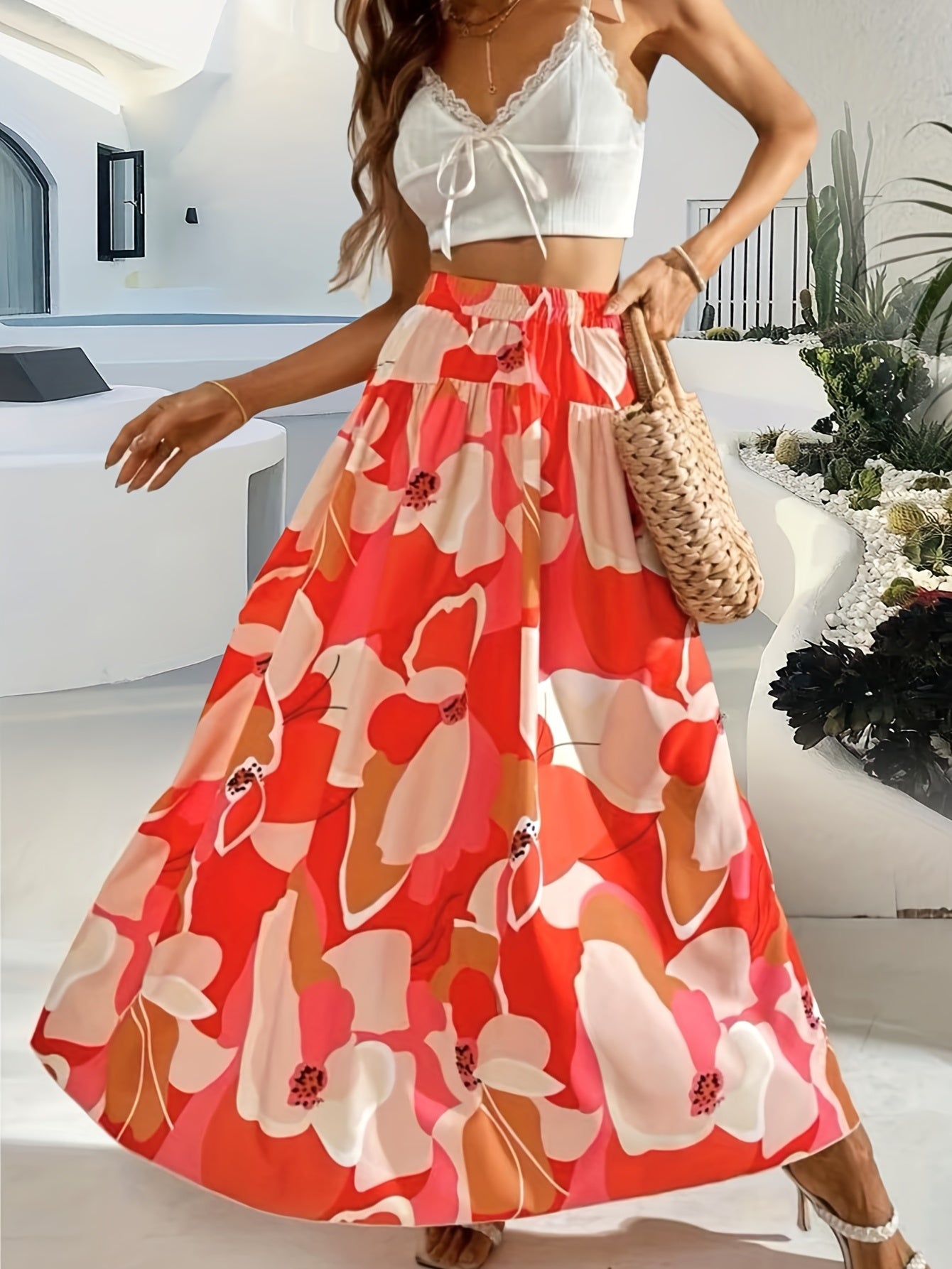 Floral Print High Waist Skirt, Casual Skirt For Spring & Summer, Women's Clothing