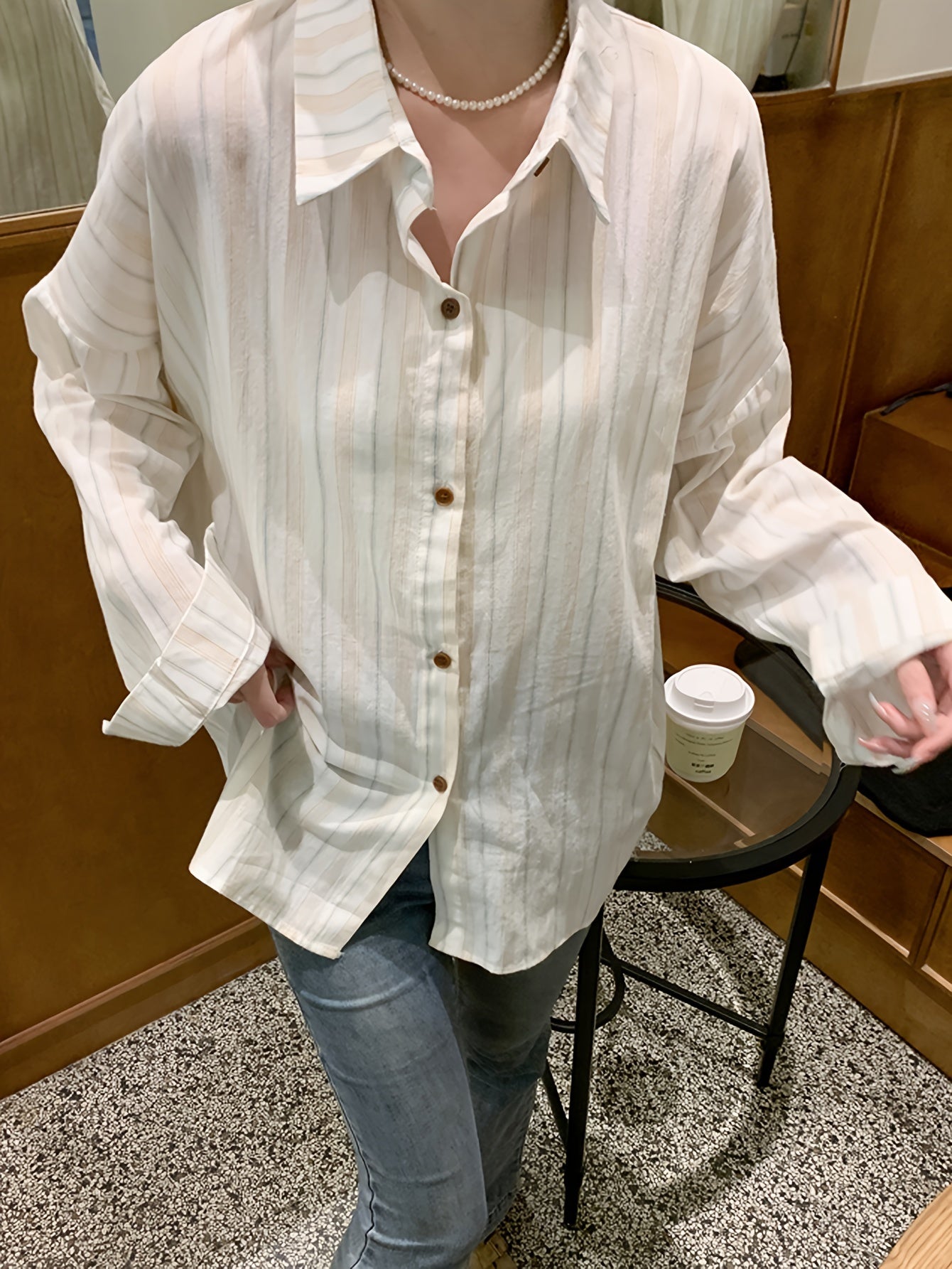 Sixsr Striped Print Button Front Shirt, Casual Long Sleeve Shirt For Spring & Fall, Women's Clothing