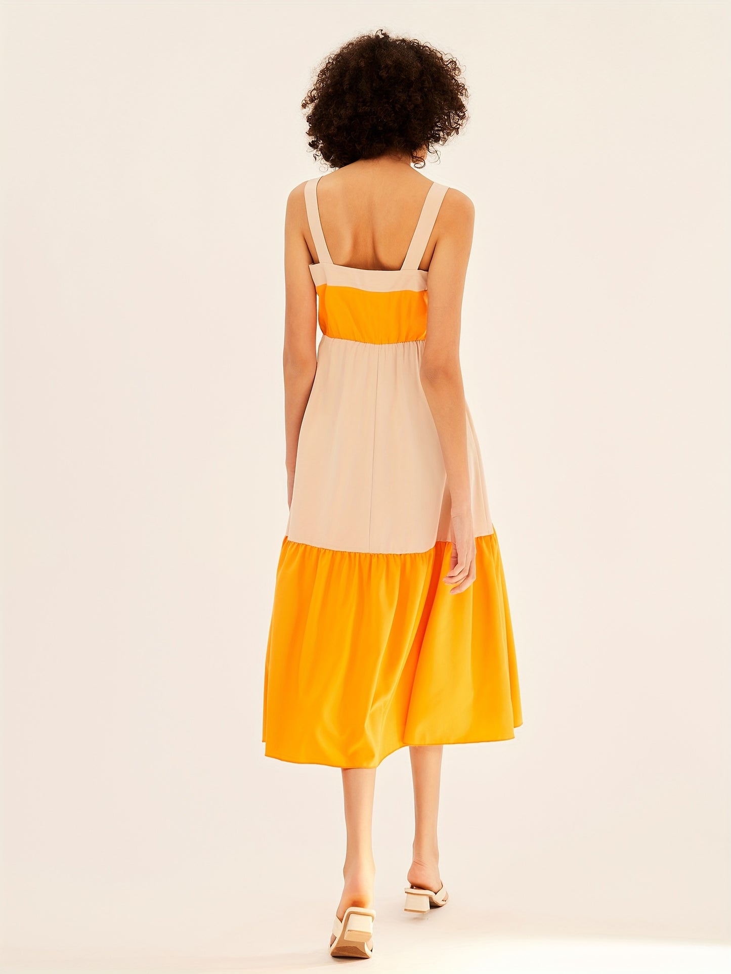Sixsr Color Block Sleeveless Midi Dress, Vacation Suspender Stylish Midi Dress, Women's Clothing