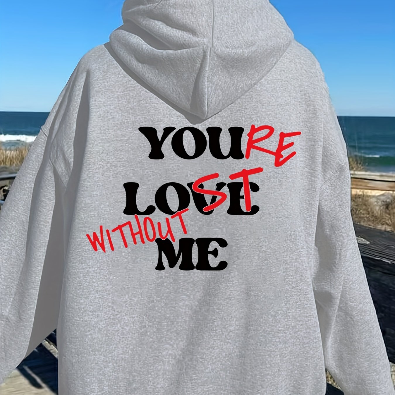 Sixsr Letter Print Back Hoodies, Casual Kangaroo Pocket Long Sleeve Sweatshirt, Women's Clothing