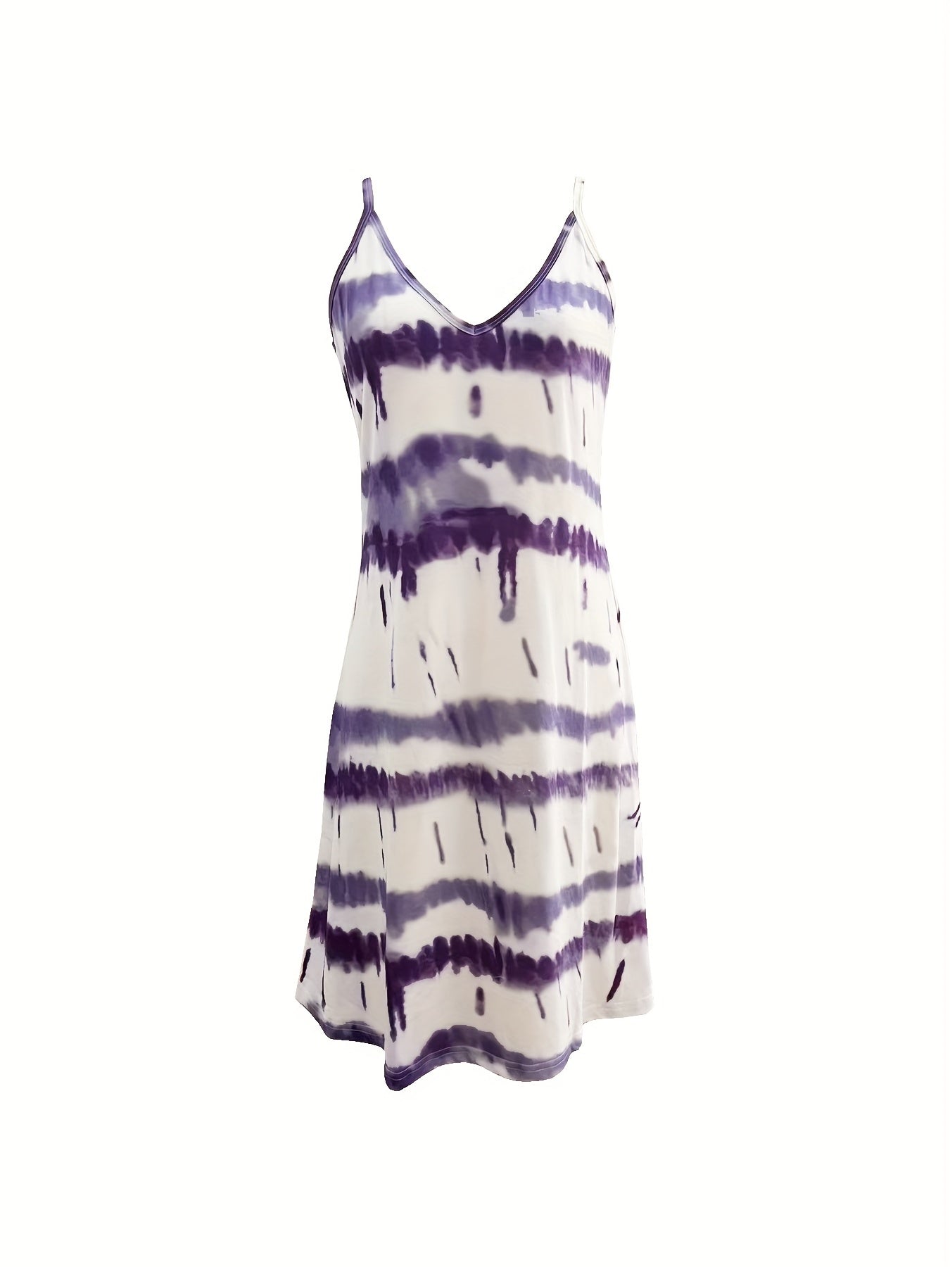 Sixsr Tie Dye Striped Spaghetti Dress, Casual V-neck Cami Dress, Women's Clothing