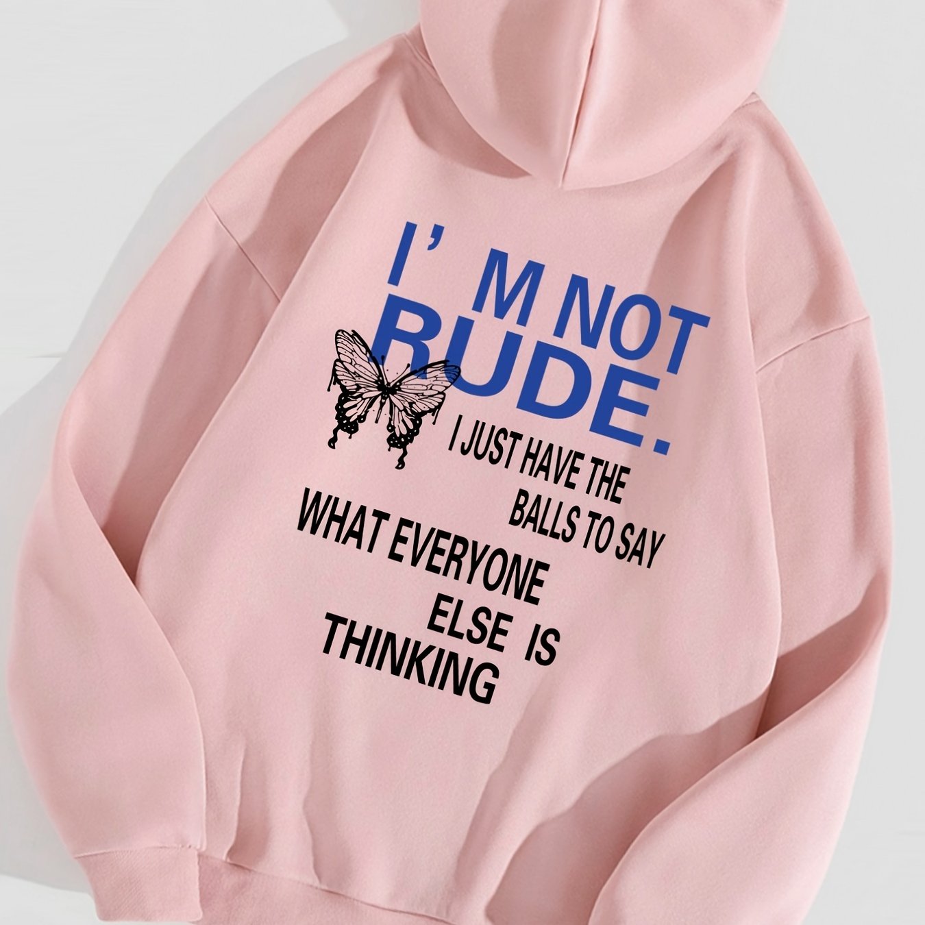 Sixsr Butterfly Letter Print Drawstring Loose Hoodie, Casual Hooded Pocket Fashion Long Sleeve Sweatshirt, Women's Clothing