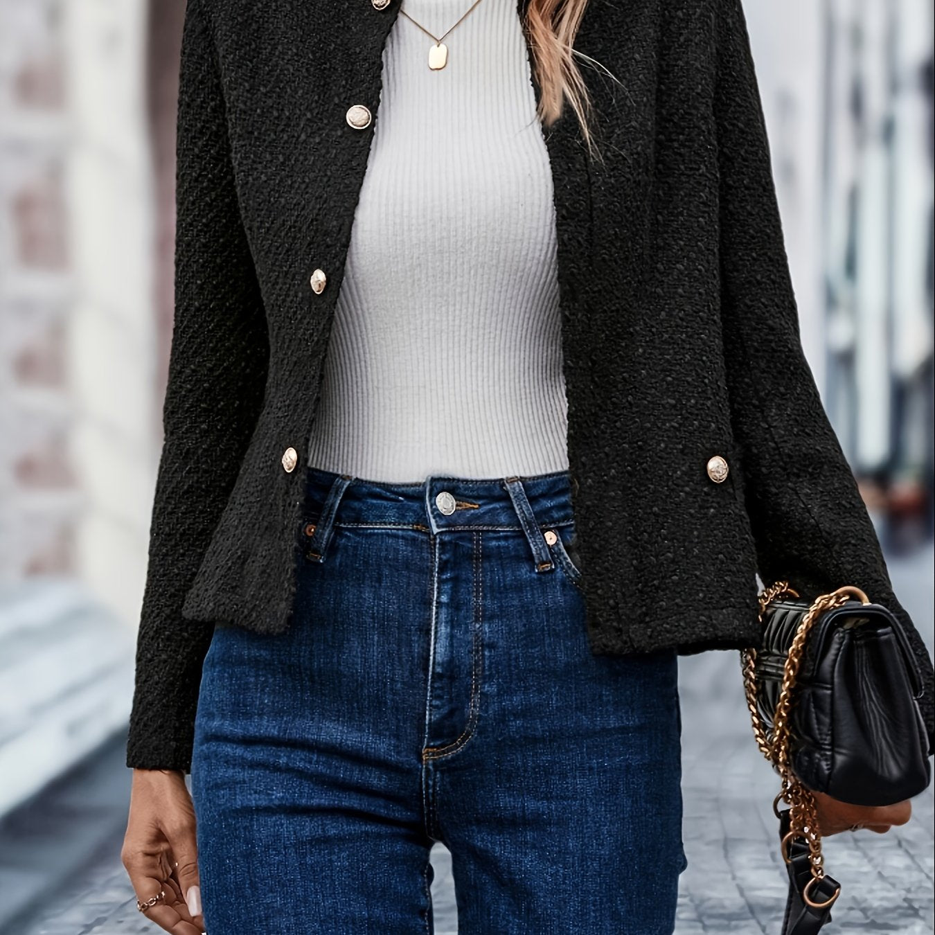 Sixsr Solid Single Breasted Jacket, Elegant Long Sleeve Outwear For Fall & Winter, Women's Clothing