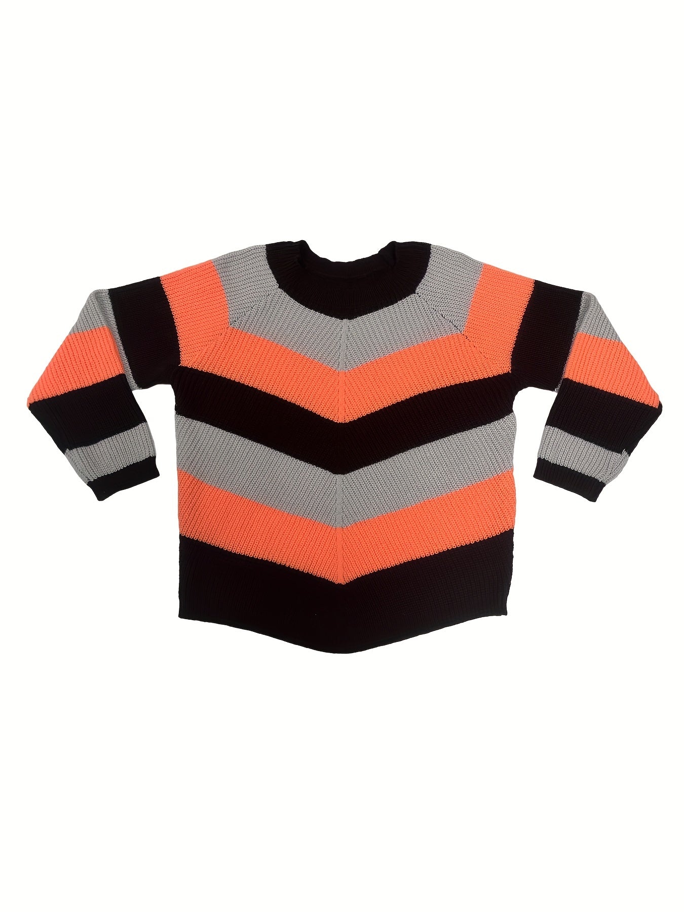 Sixsr Plus Size Casual Sweater, Women's Plus Colorblock Long Sleeve Round Neck Slight Stretch Sweater