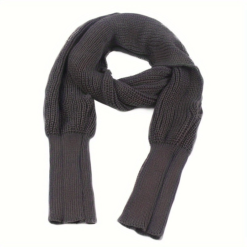 Sixsr Mature Solid Color Knitted Shawl With Long Sleeves Thick Warm Inelastic Scarf Autumn Winter Coldproof Decorative Wrapped Shawl