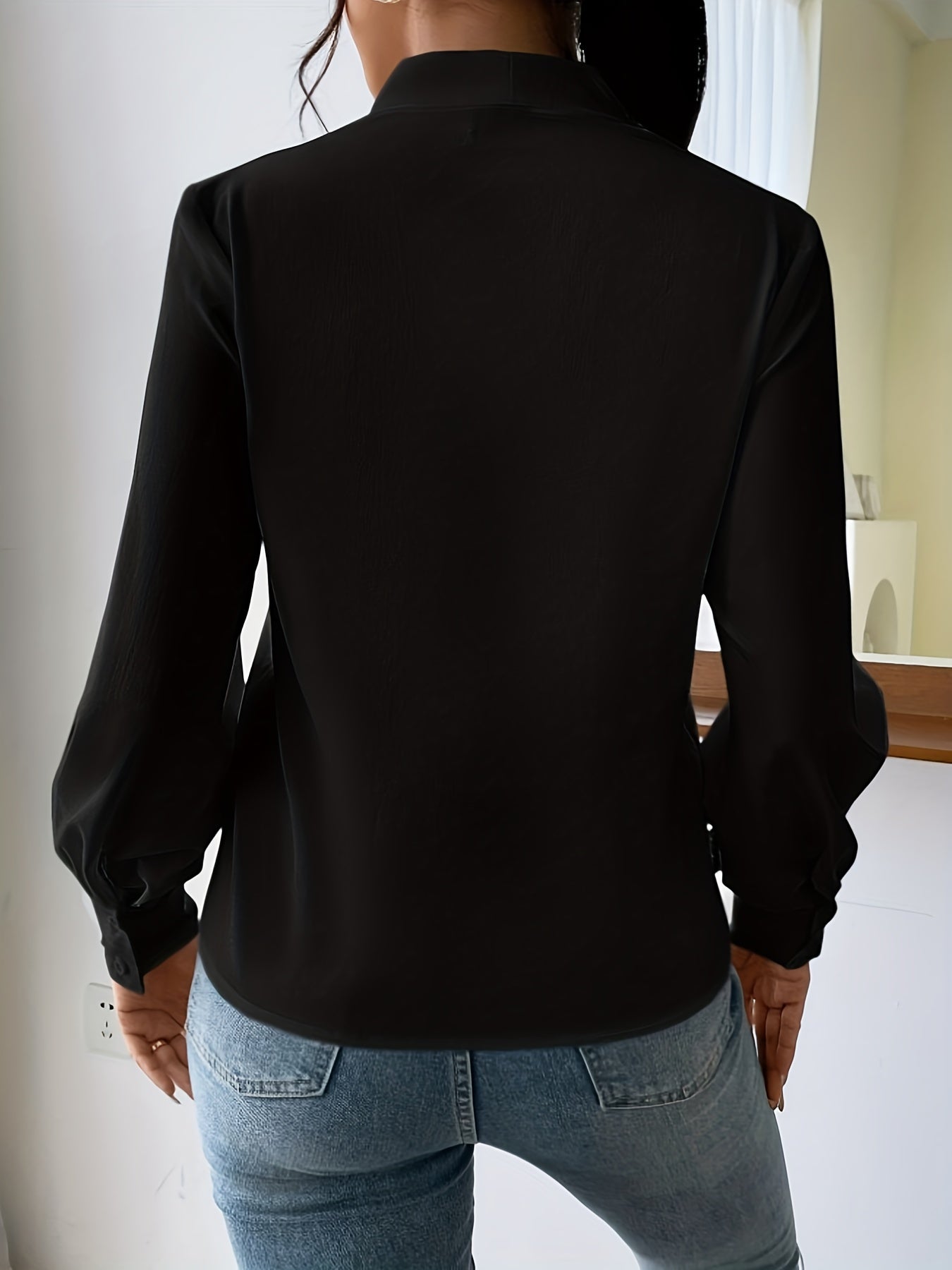Sixsr Tucked Simple Blouse, Casual V Neck Long Sleeve Blouse, Women's Clothing