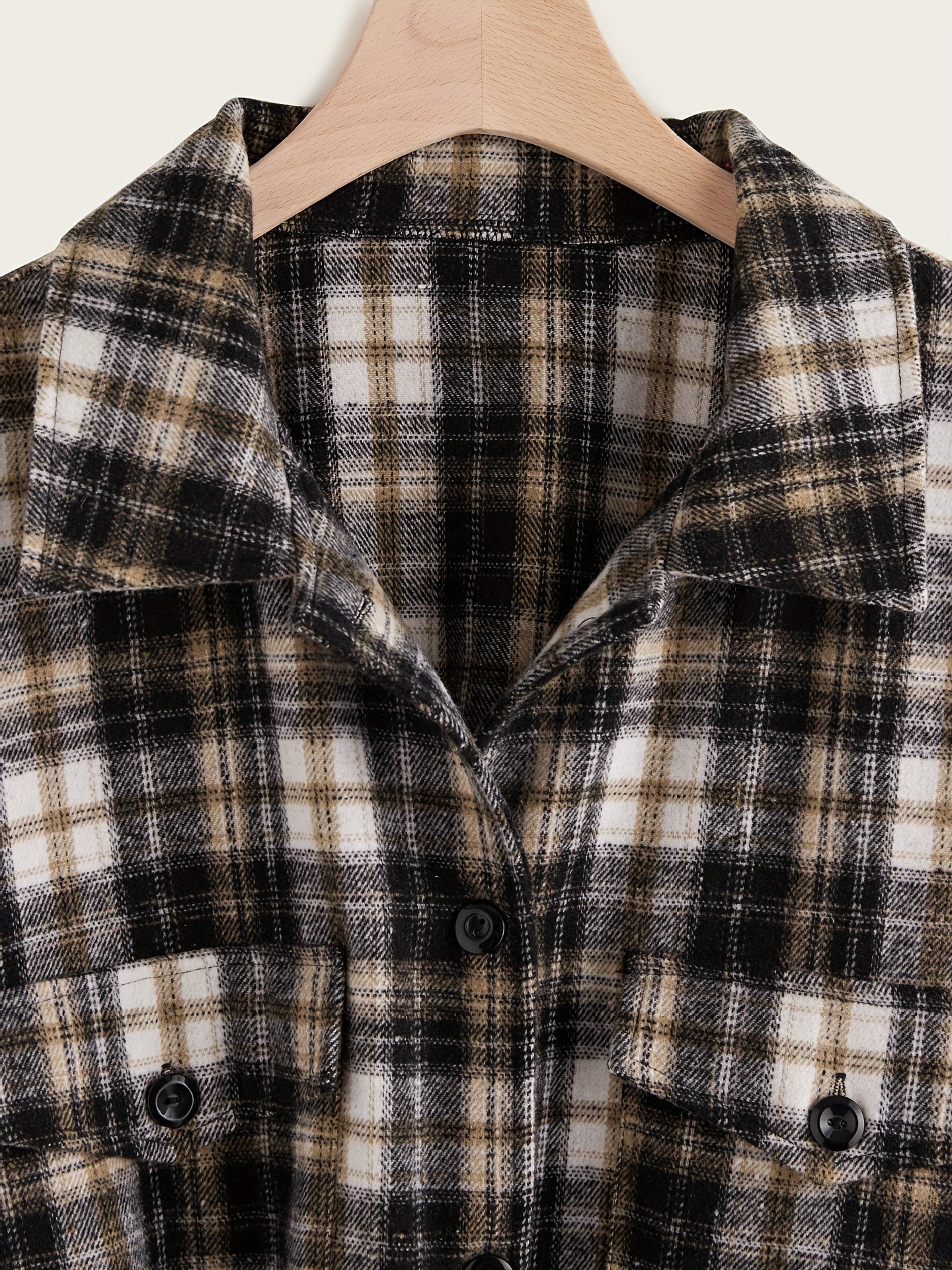 Sixsr Plus Size Casual Coat, Women's Plus Plaid Print Long Sleeve Button Up Overcoat With Belt
