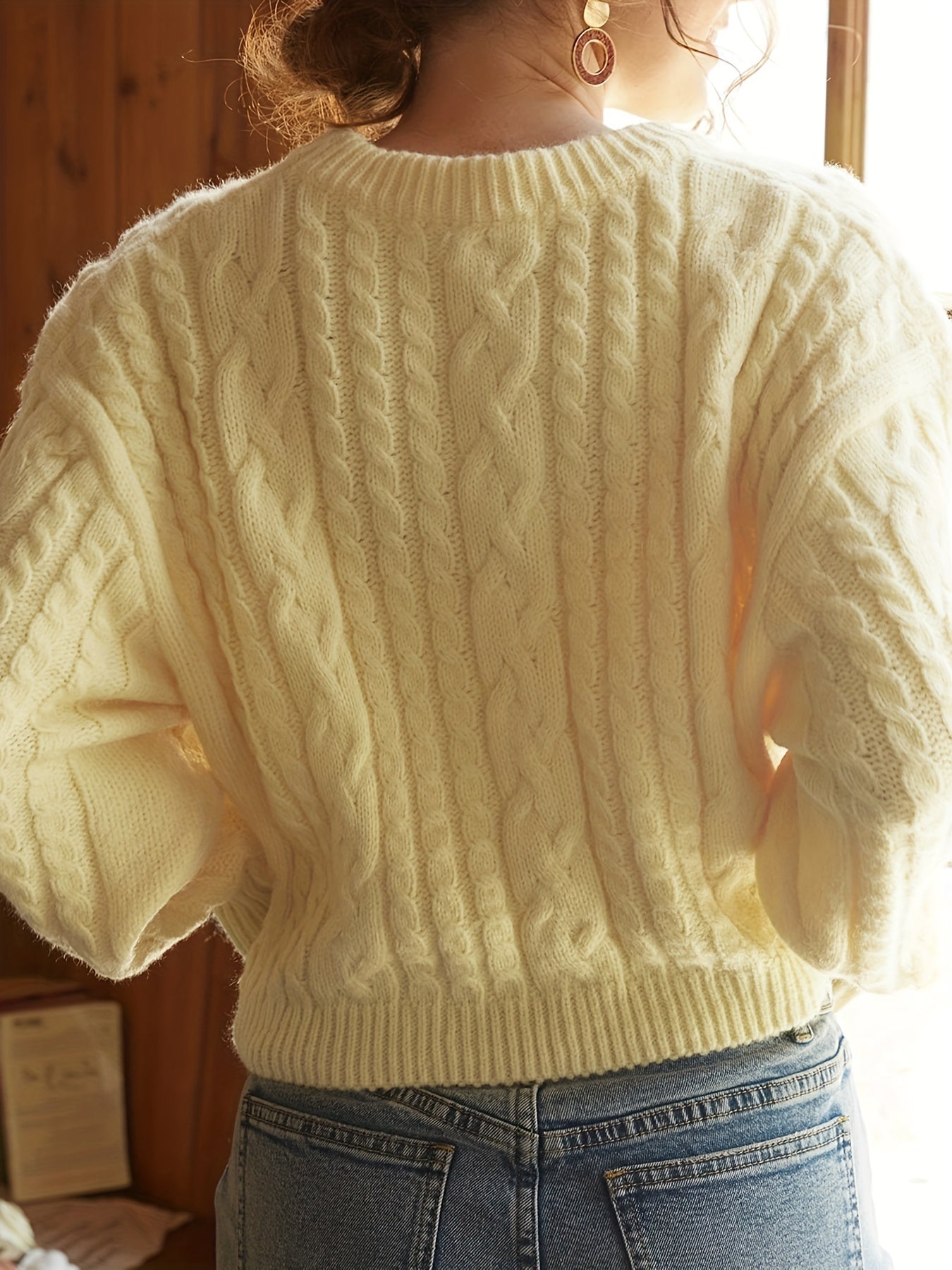 Sixsr Y2K Twist Pattern Crew Neck Sweater, Long Sleeve Sweater For Fall & Winter, Women's Clothing