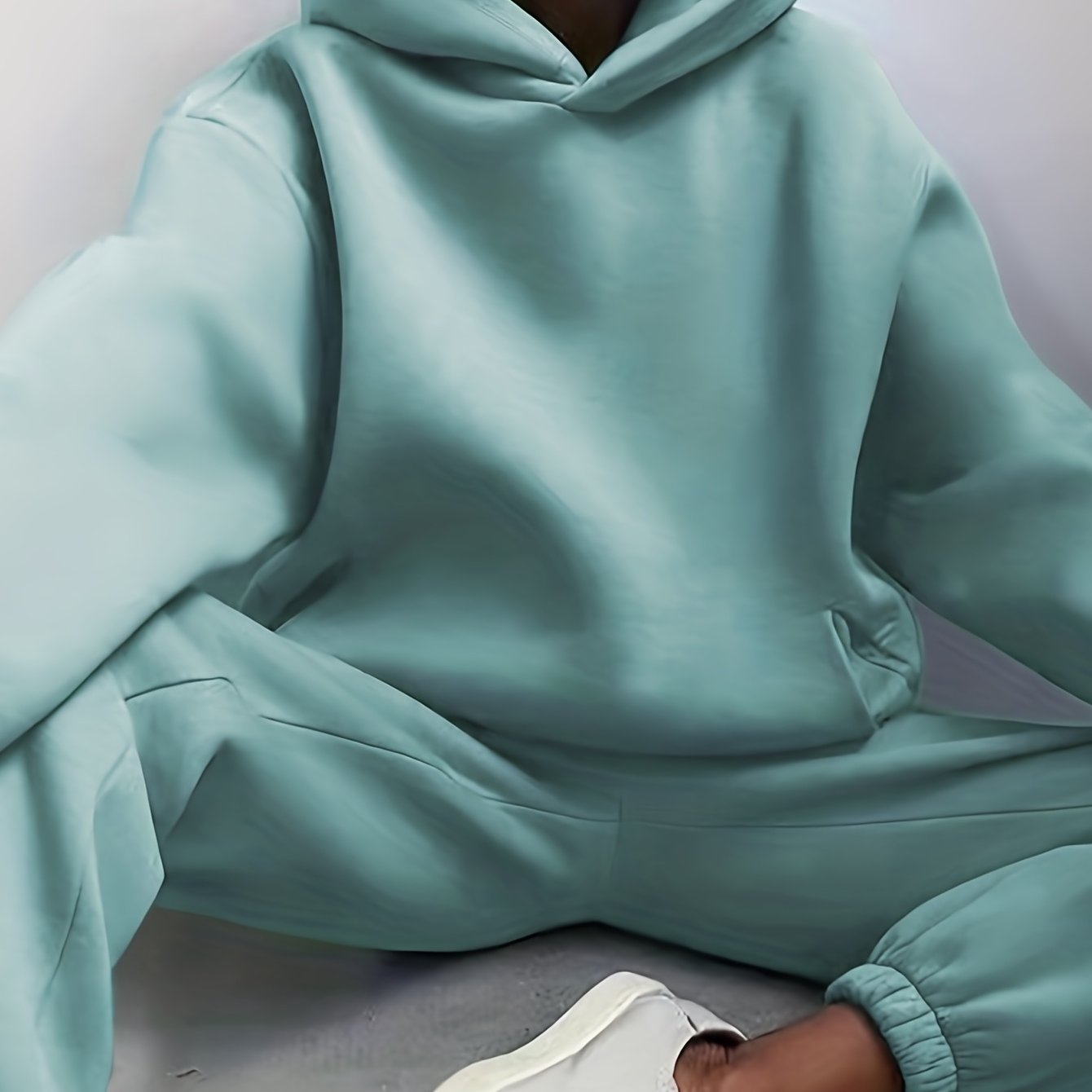 Sixsr Casual Solid Two-piece Set, Drop Shoulder Long Sleeve Hoodies & Elastic Waist Jogger Pants Outfits, Women's Clothing