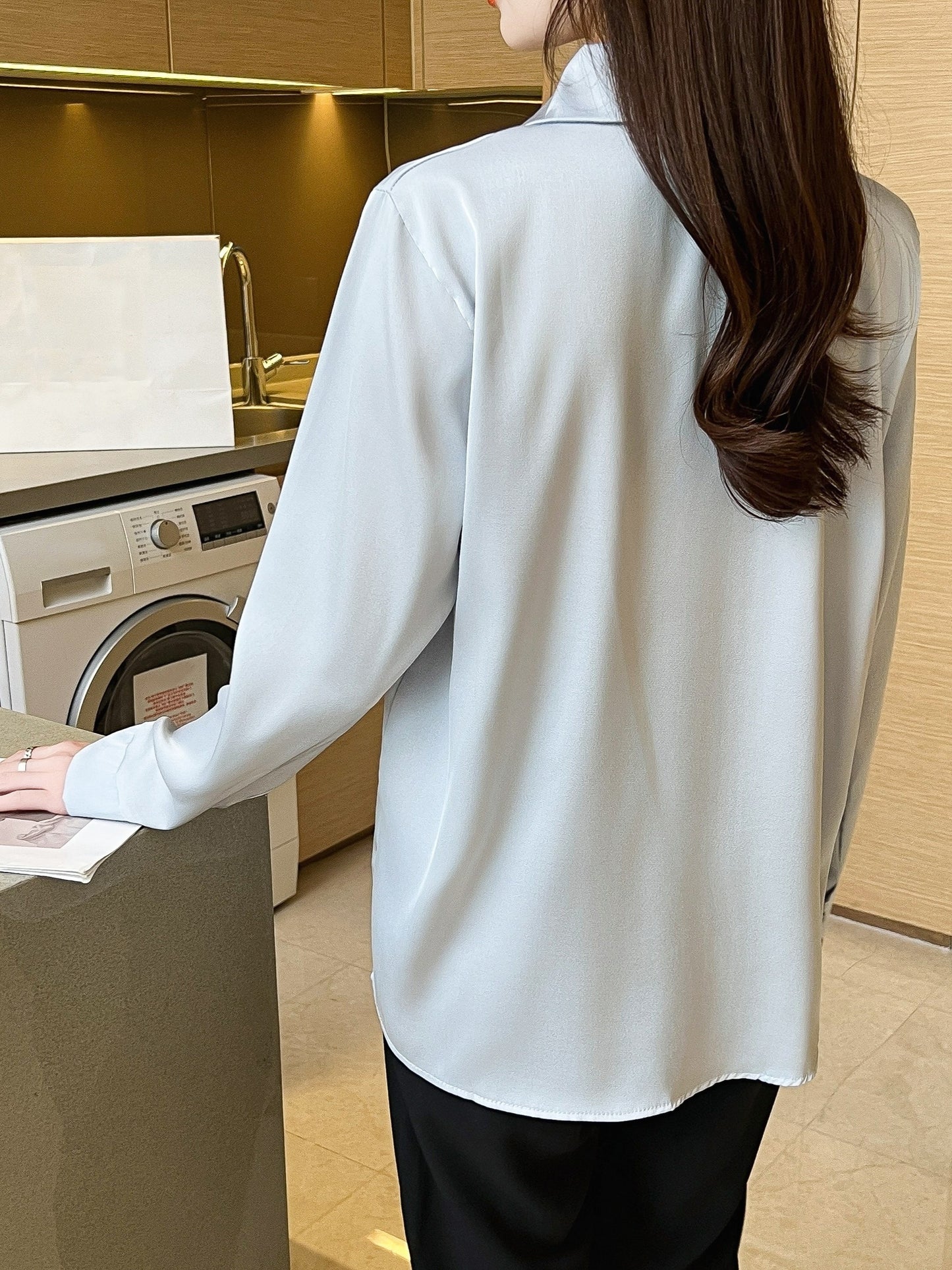 Sixsr Solid Button Front Shirt, Casual Long Sleeve Collar Work Office Shirt, Women's Clothing