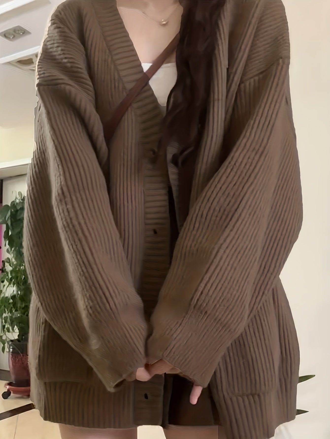 Sixsr Button Front Loose Knitted Cardigan Sweater, Casual Sweater With Pockets For Fall & Winter, Women's Clothing