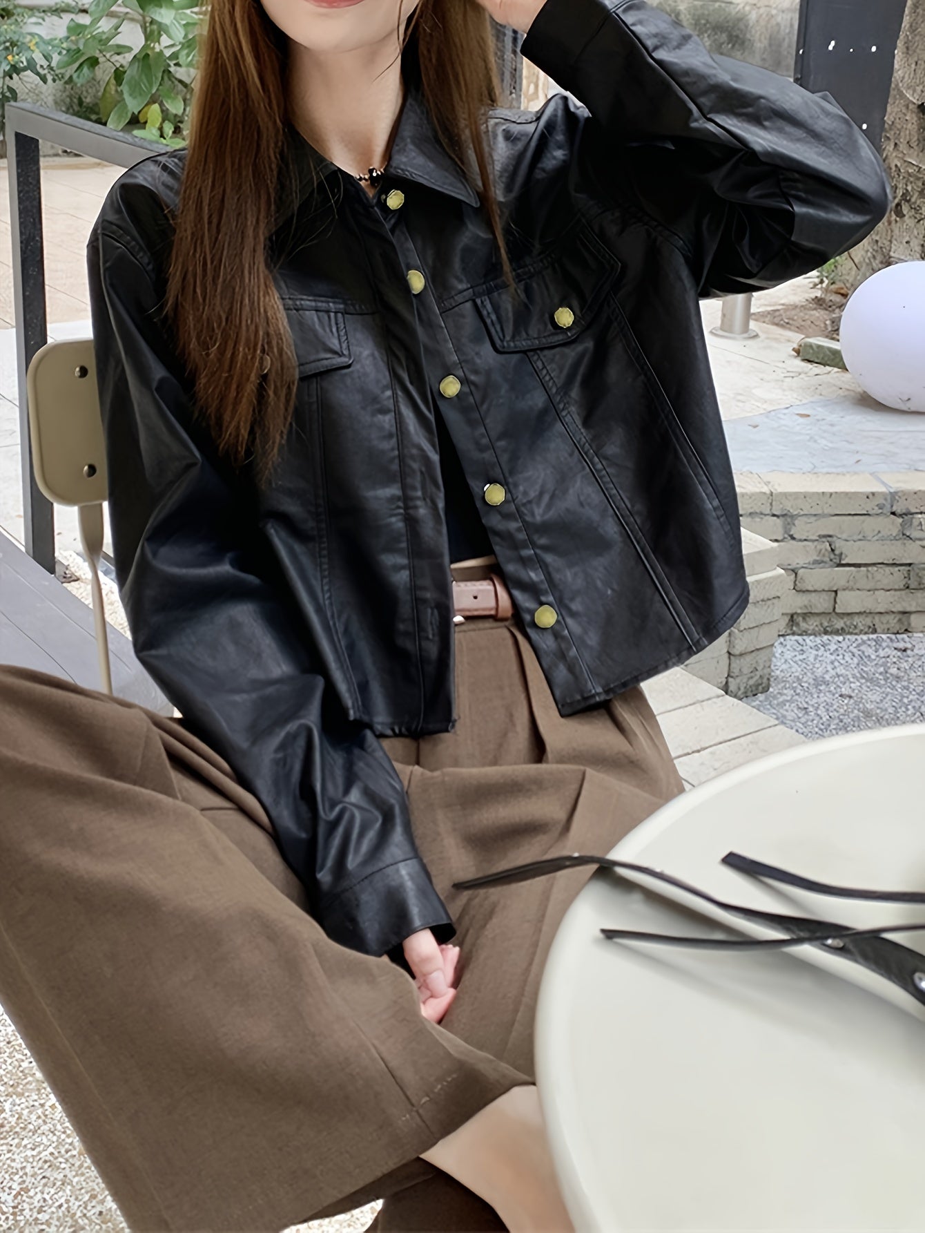 Sixsr Solid Button Front Jacket, Casual Long Sleeve Jacket For Fall & Winter, Women's Clothing