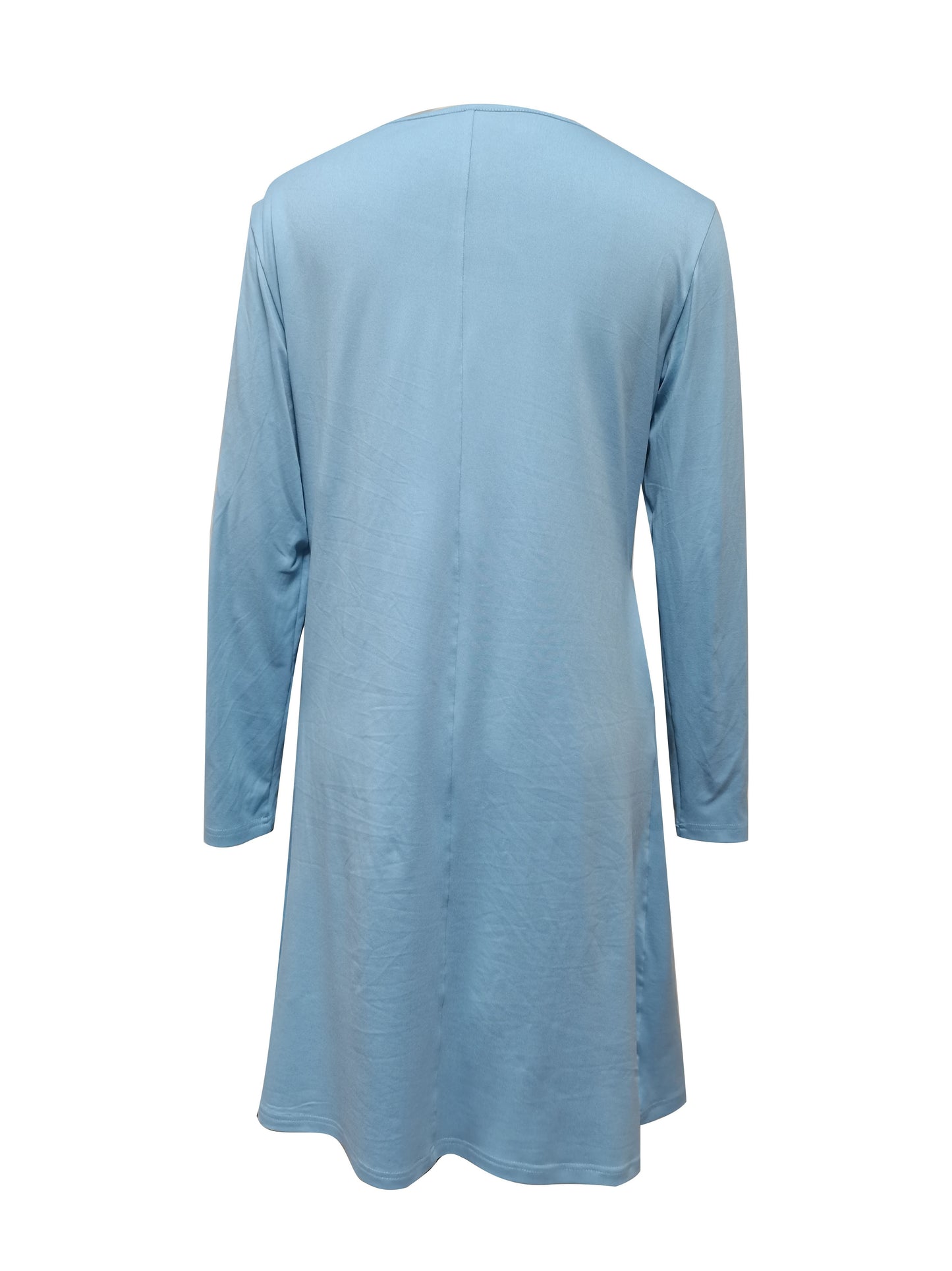 Sixsr Tucked Solid Dress, Casual Crew Neck Long Sleeve Dress, Women's Clothing