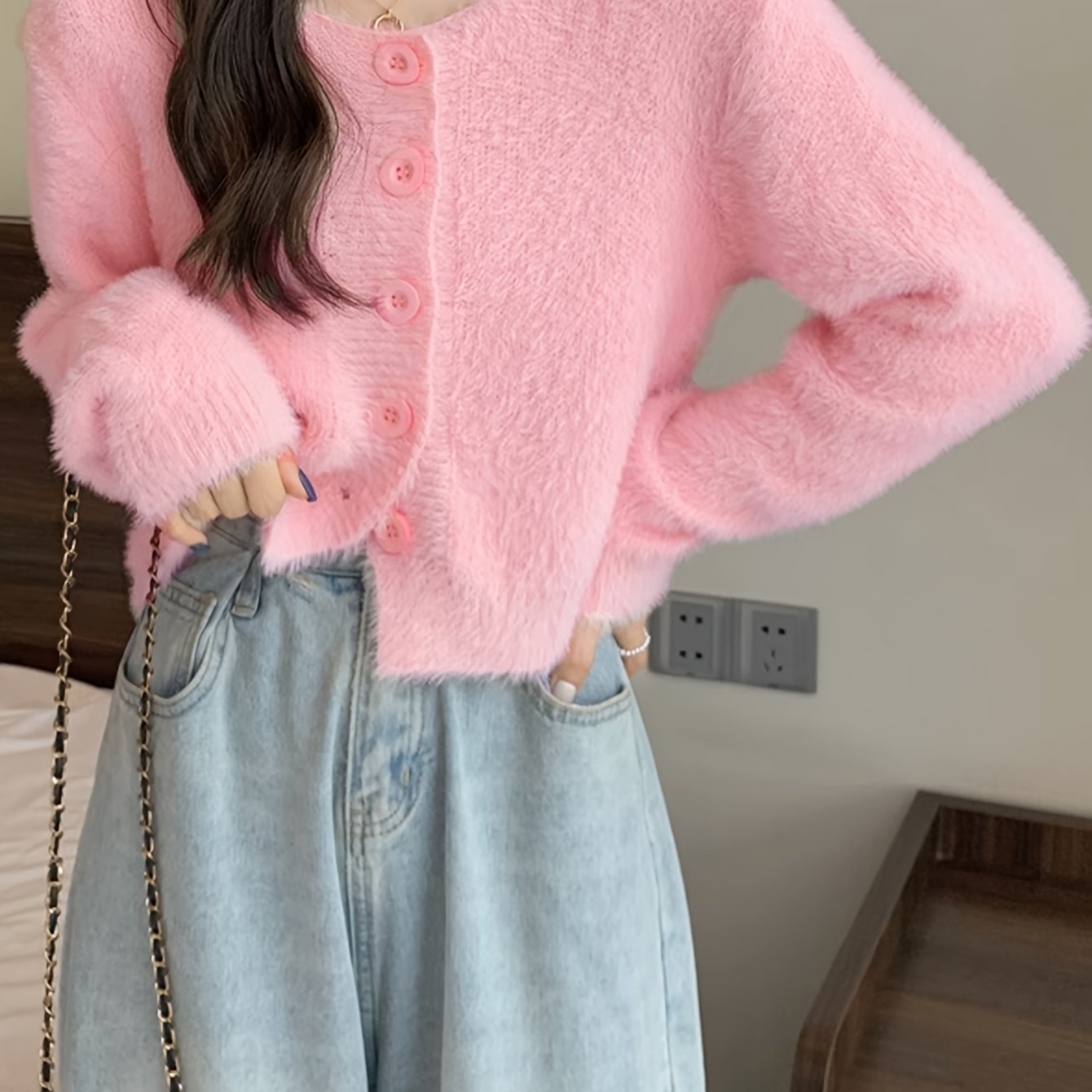 Sixsr Solid Button Down Knit Cardigan, Casual Long Sleeve Cozy Sweater, Women's Clothing