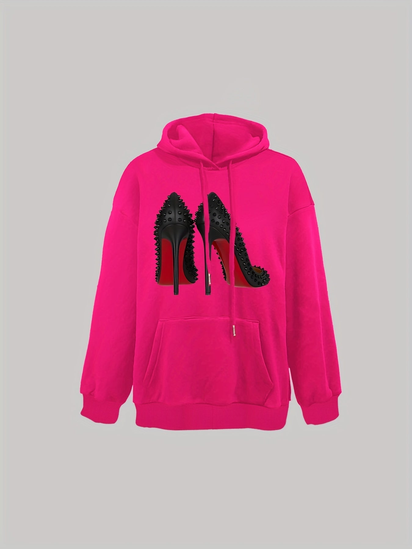 Sixsr High Heels Print Hoodie, Casual Pocket Long Sleeve Drawstring Hoodies Sweatshirt, Women's Clothing
