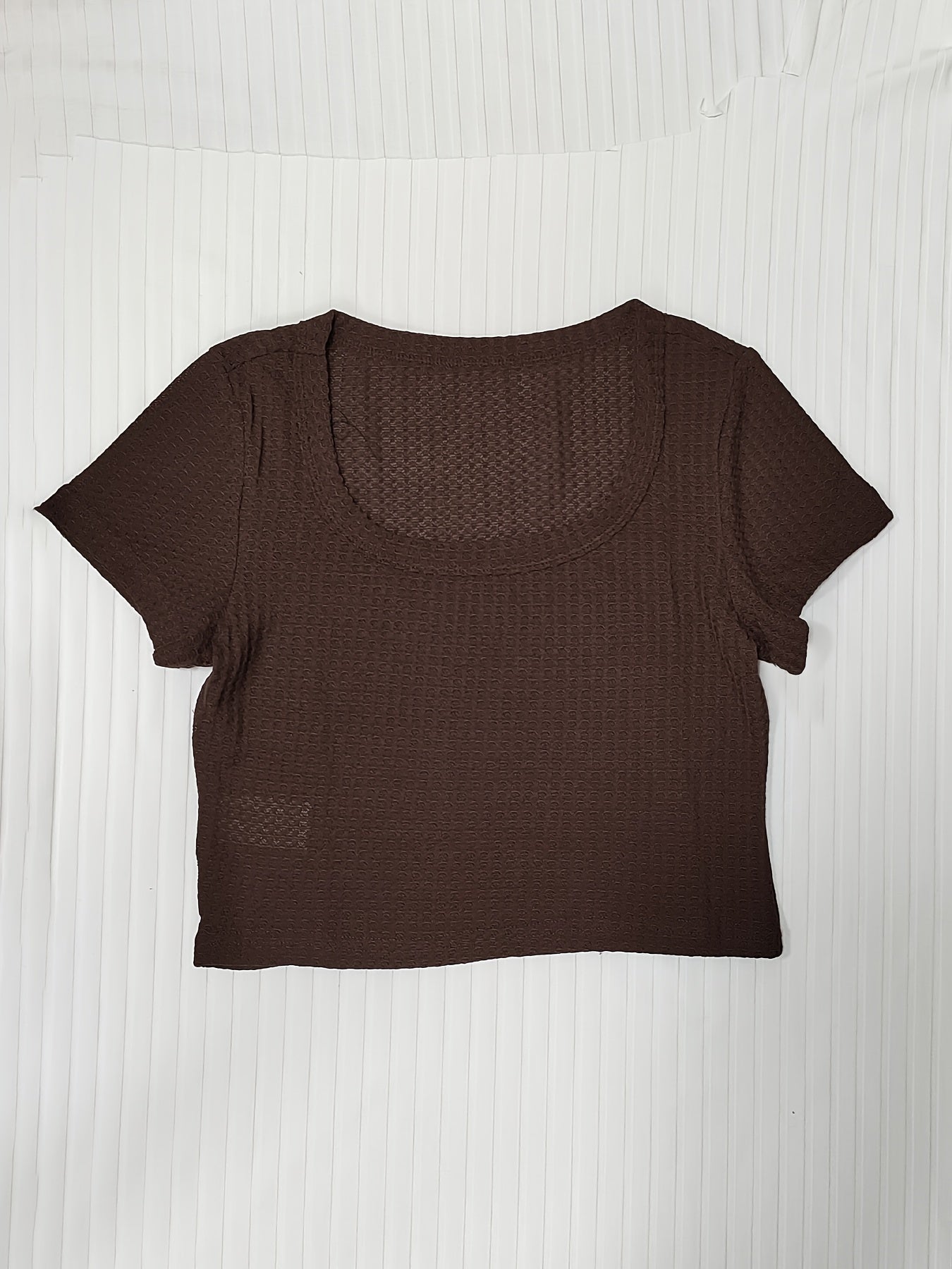 Sixsr Basics Solid Crew Neck Slim Crop T-shirt, Casual Short Sleeve Fashion Summer T-Shirts Crop Tops, Women's Clothing